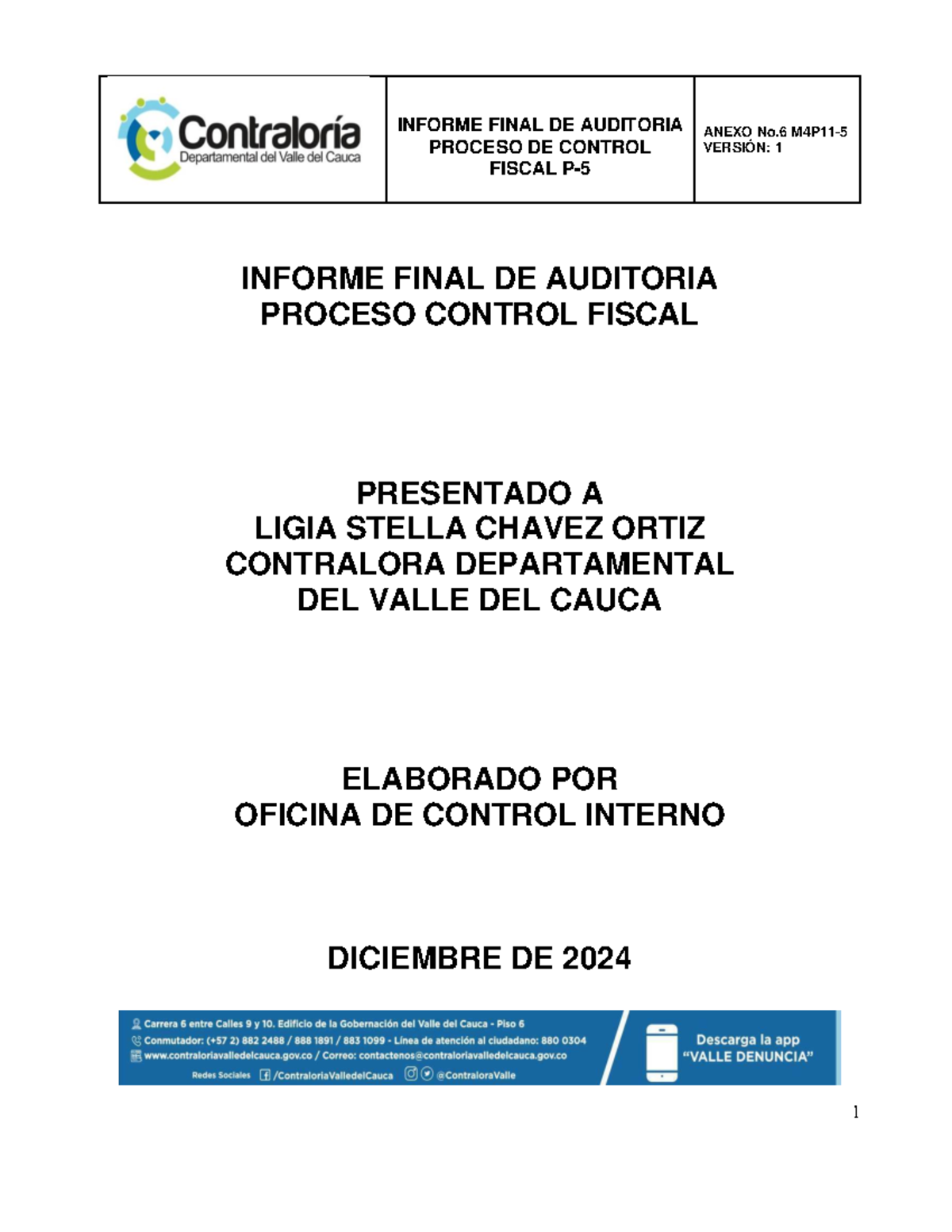 Informe Final Auditoría Interna P-5 Control Fiscal 2024 - Studocu