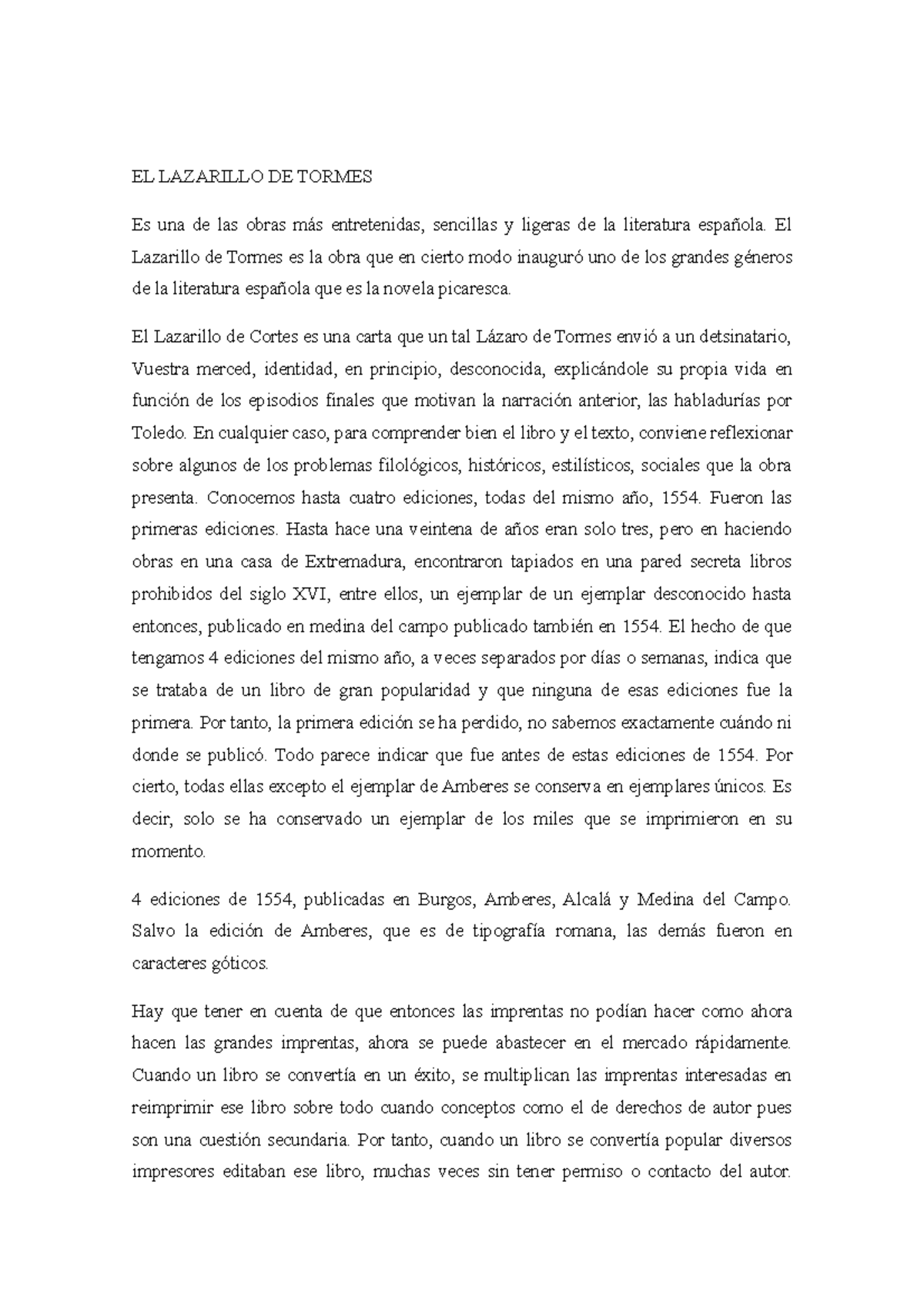 Introducción a la obra "El lazarillo de Tormes" - EL LAZARILLO DE ...