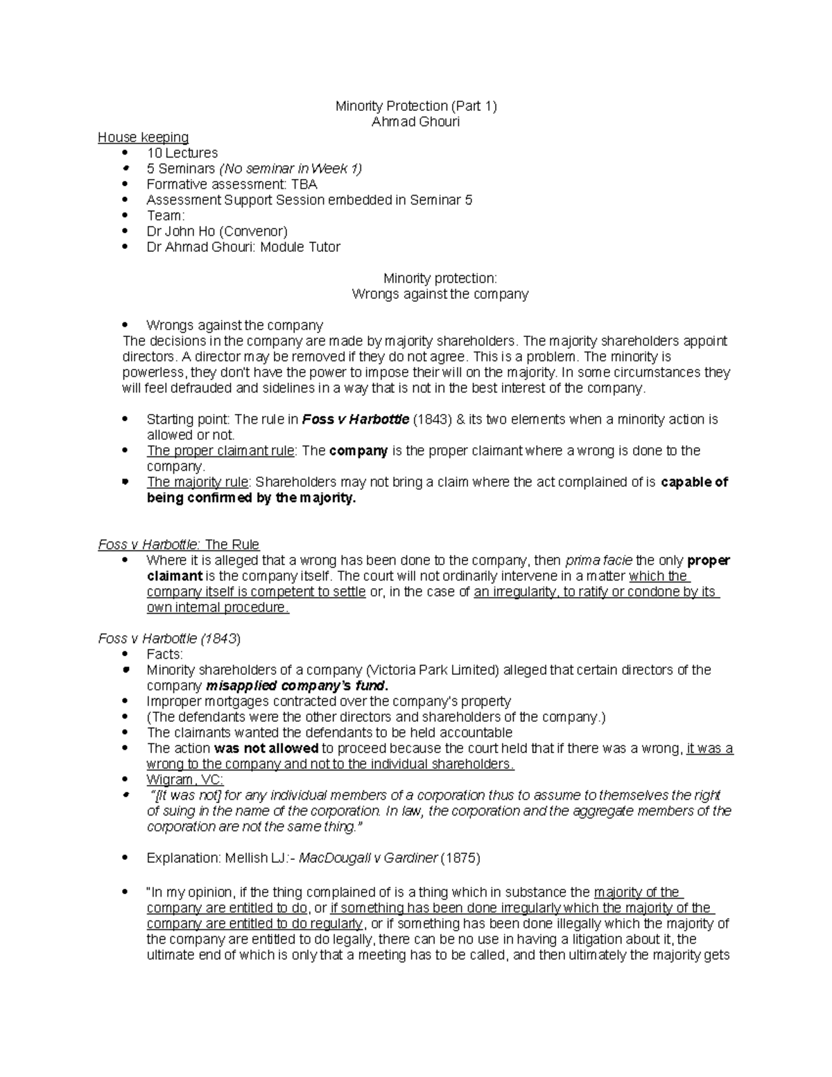 Minority Protection in Corporate Governance - A Study on Foss v ...