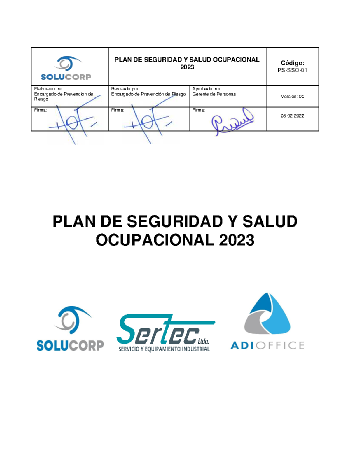 PLAN DE SEGURIDAD Y SALUD OCUPACIONAL 2023 - Solucorp Ltda. - Studocu