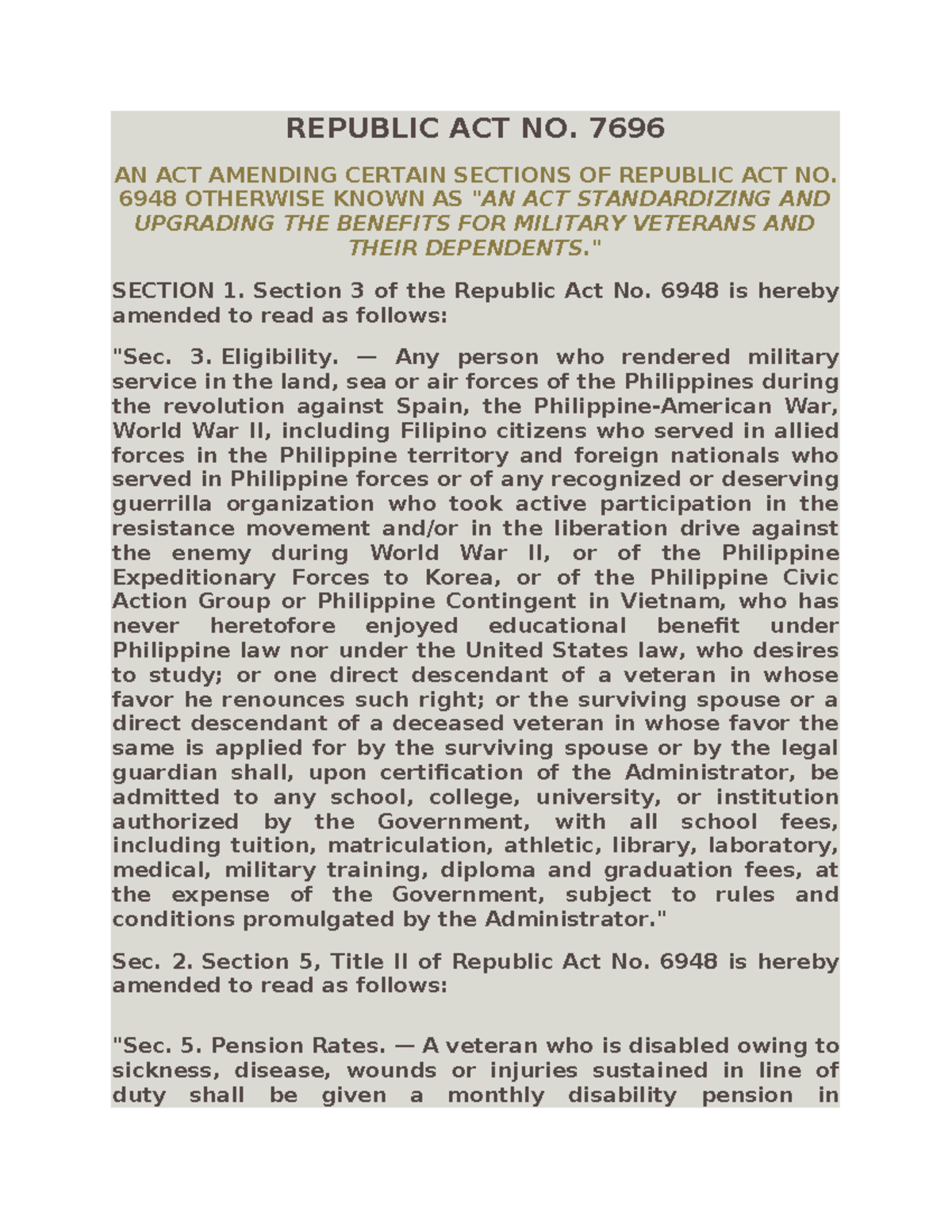 RA 7696 - LAW Social WORK LAW - RA 4373 - REPUBLIC ACT NO. 7696 AN ACT ...