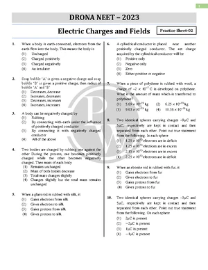 Electric Charges and Fields Practice Sheet (Course Code: PHY101) - Studocu