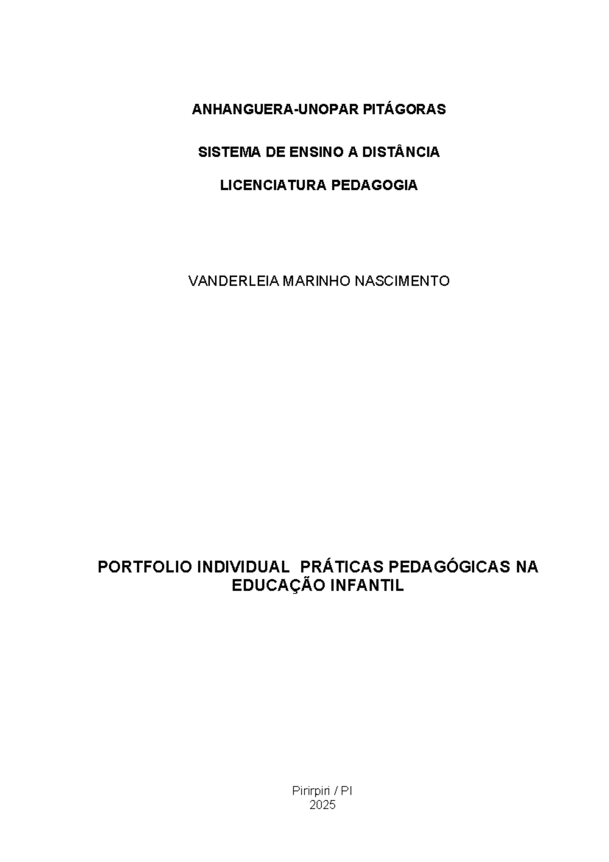 PITÁGORAS - PORTFÓLIO INDIVIDUAL: PRÁTICAS PEDAGÓGICAS NA EDUCAÇÃO ...