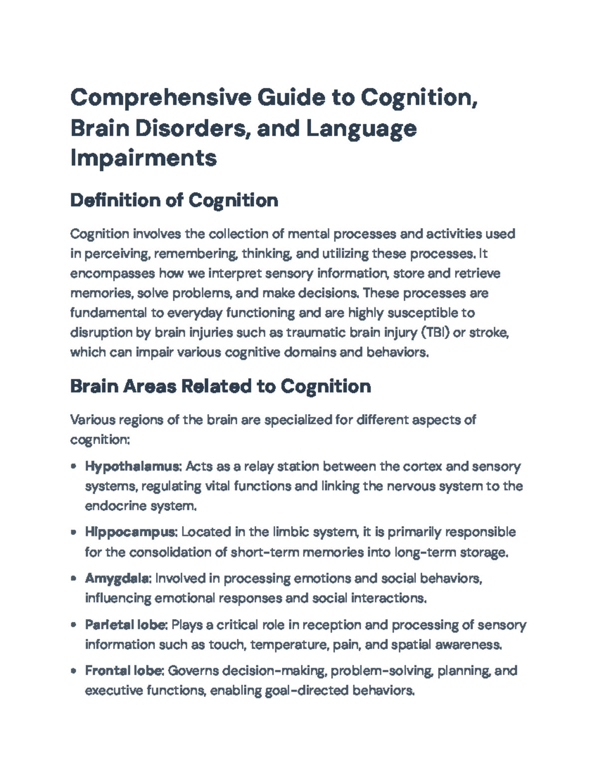 Cognition and Brain Disorders: A Comprehensive Overview (PSY 301) - Studocu