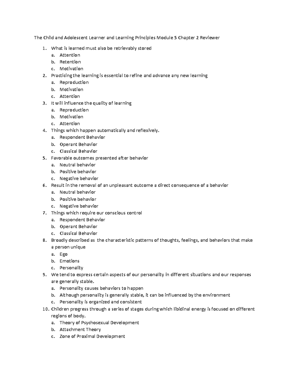 The Child and Adolescent Learner and Learning Principles Module 5 ...
