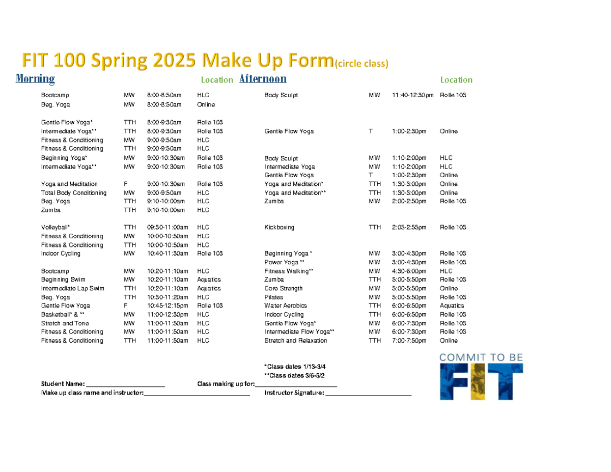FIT100 Sg 2025 Make-Up Class Schedule and Form Guide - Studocu