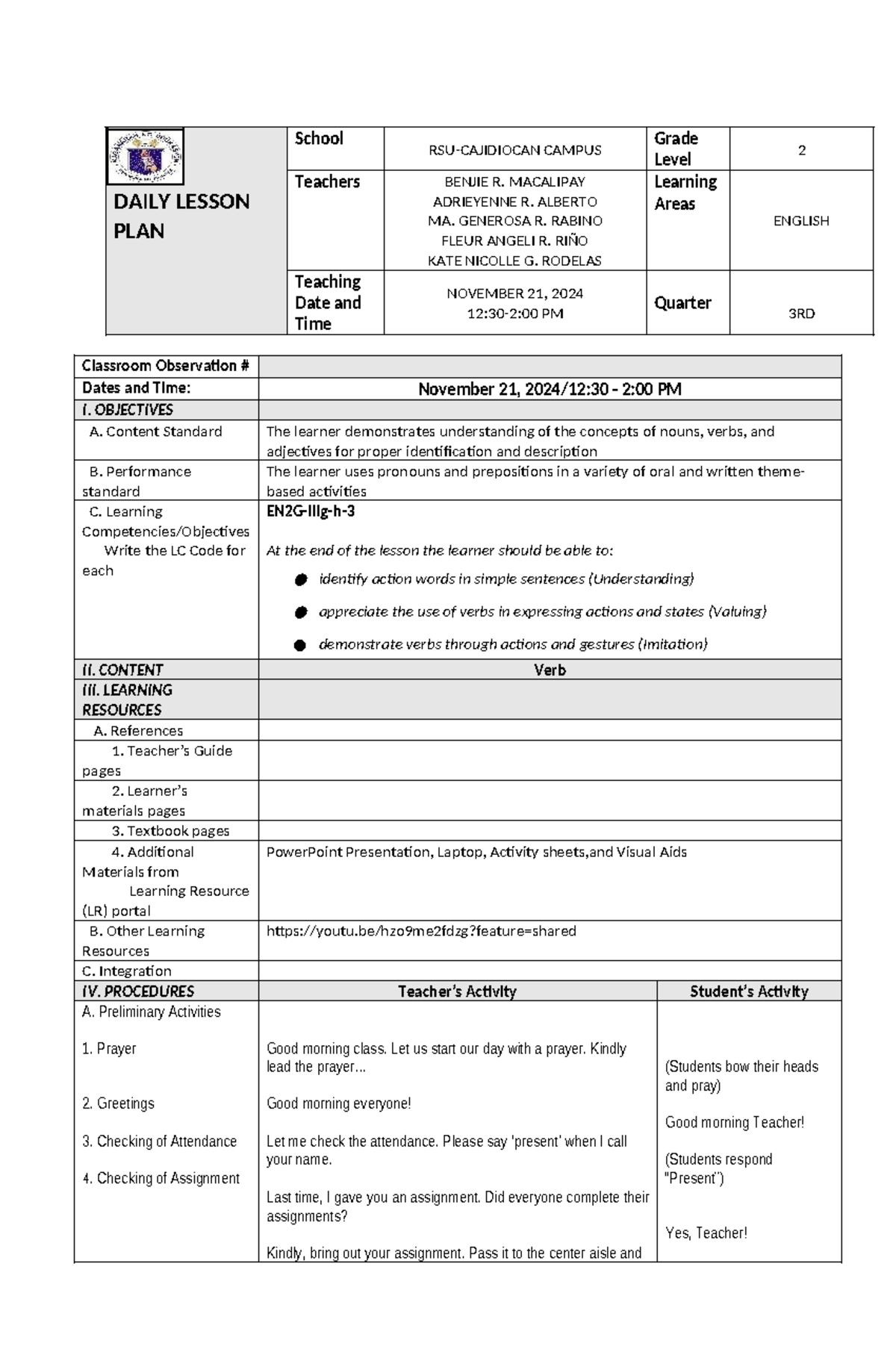 DLP-English-4 - Dlp in English 4 - 8 DAILY LESSON PLAN School RSU ...