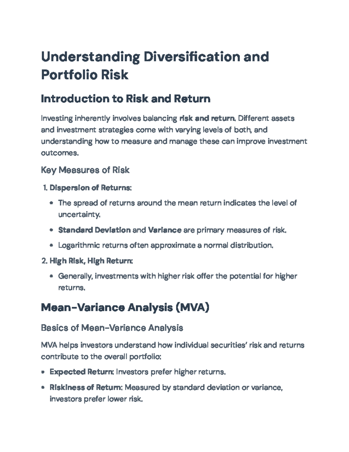 Understanding Diversification and Portfolio Risk: Key Concepts and ...