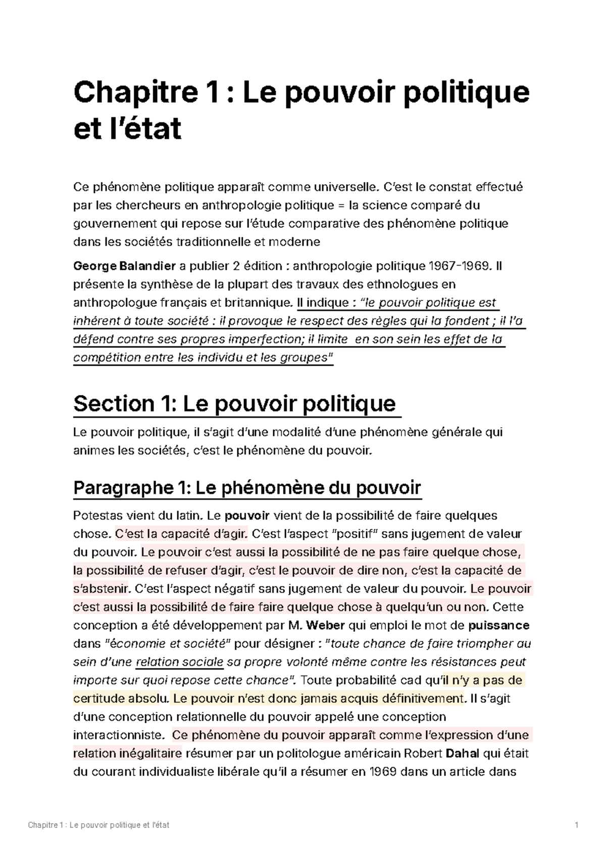 Chapitre 1 : Le Pouvoir Politique - Analyse et Perspectives - Studocu