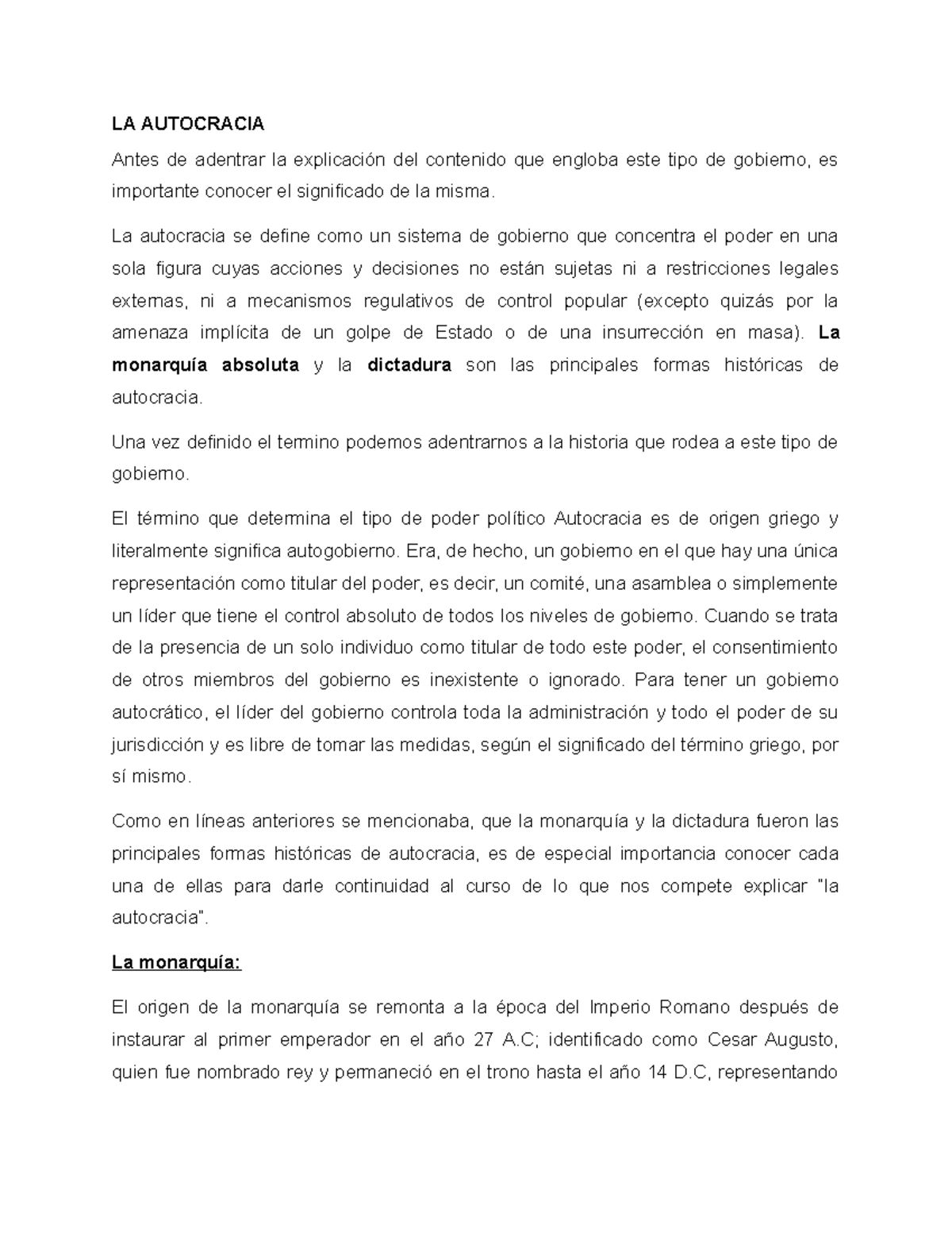 Autocracia: Definición, Historia y Tipos de Gobierno - Studocu