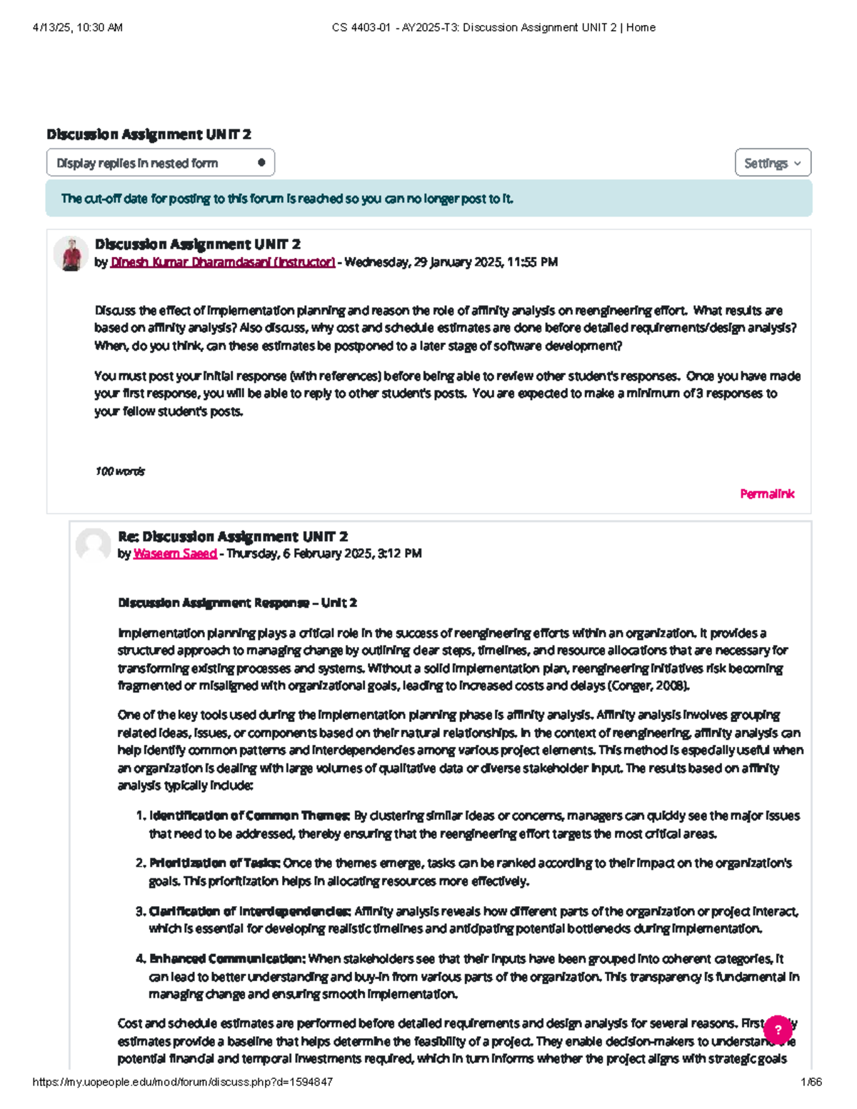 CS 4403-01 - AY2025-T3 Discussion Assignment UNIT 2 Home - Discussion ...