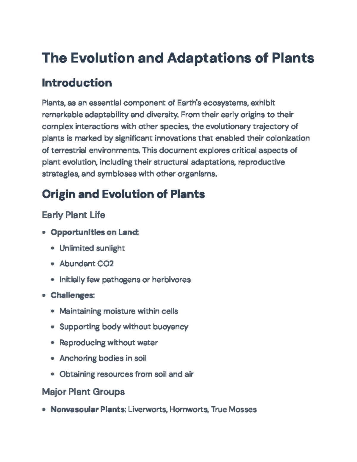 Plant Evolution and Adaptations: Ecology Insights and Diversity - Studocu