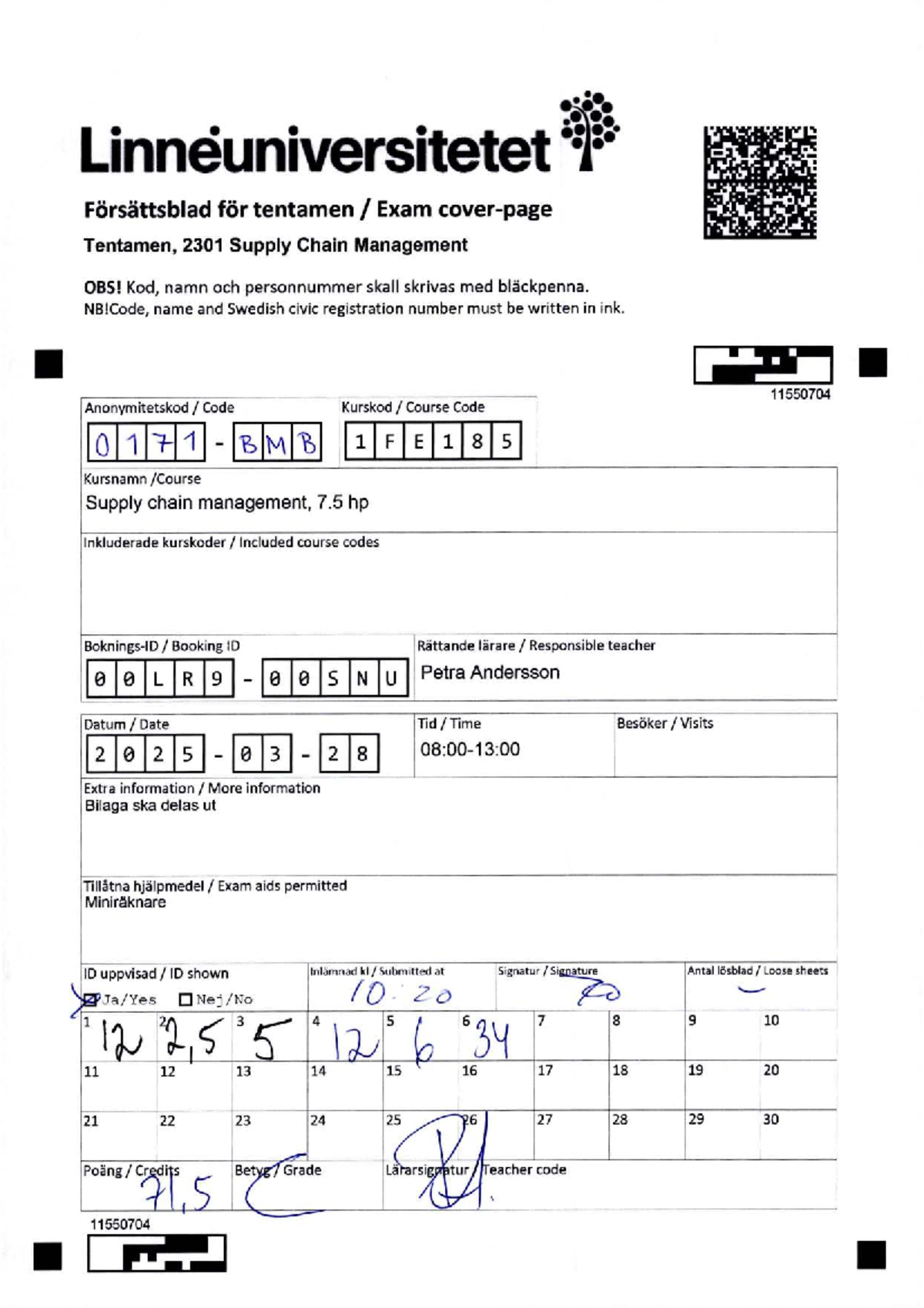 Tenta 2301 BMB 1FE185: Supply Chain Management Exam Notes - Studocu