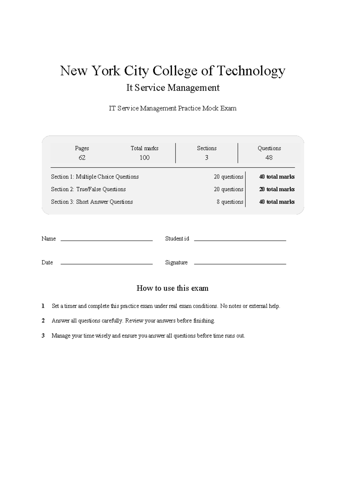 CST 4700 IT Service Management Practice Test 2026 - Mock Exam Notes ...