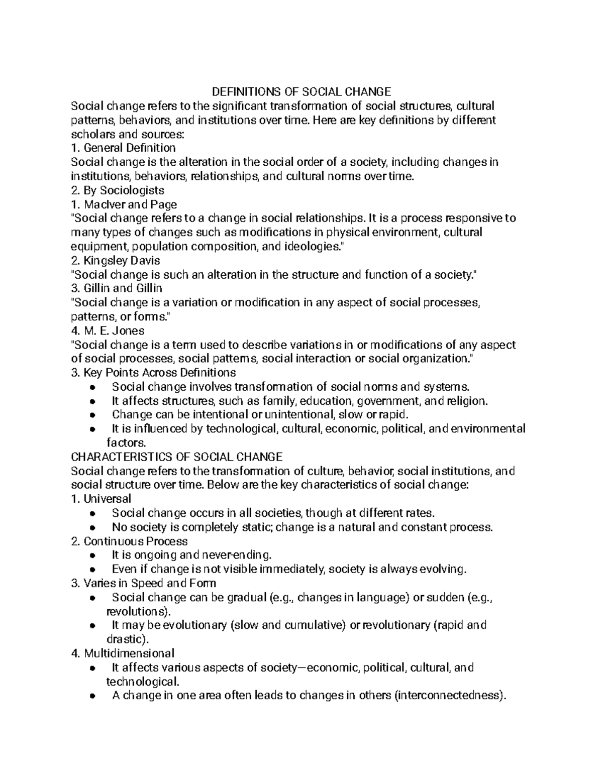 Definitions of Social Change F 250707: Key Concepts and Factors - Studocu