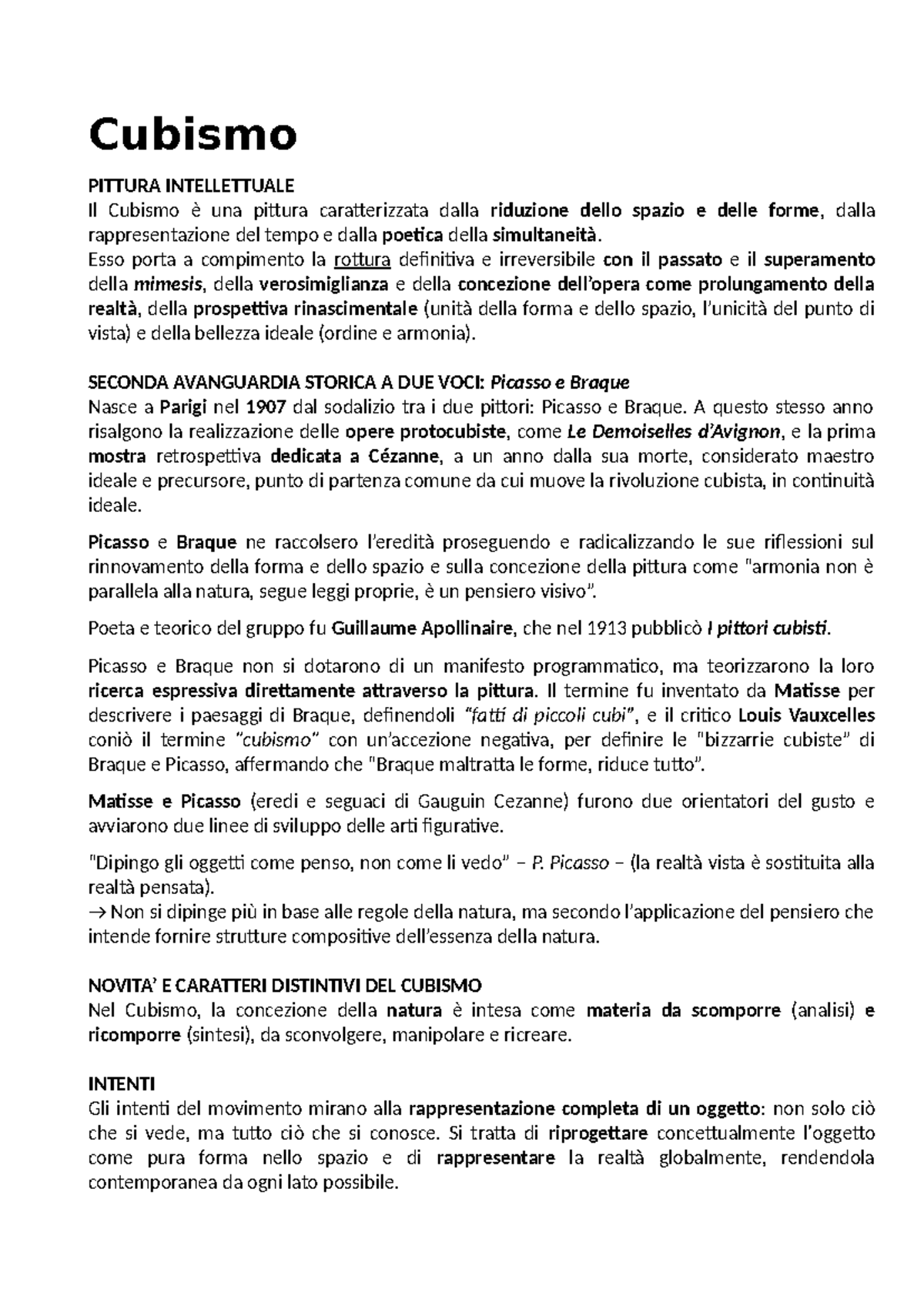 Cubismo: Analisi e Caratteristiche del Movimento Artistico - Studocu