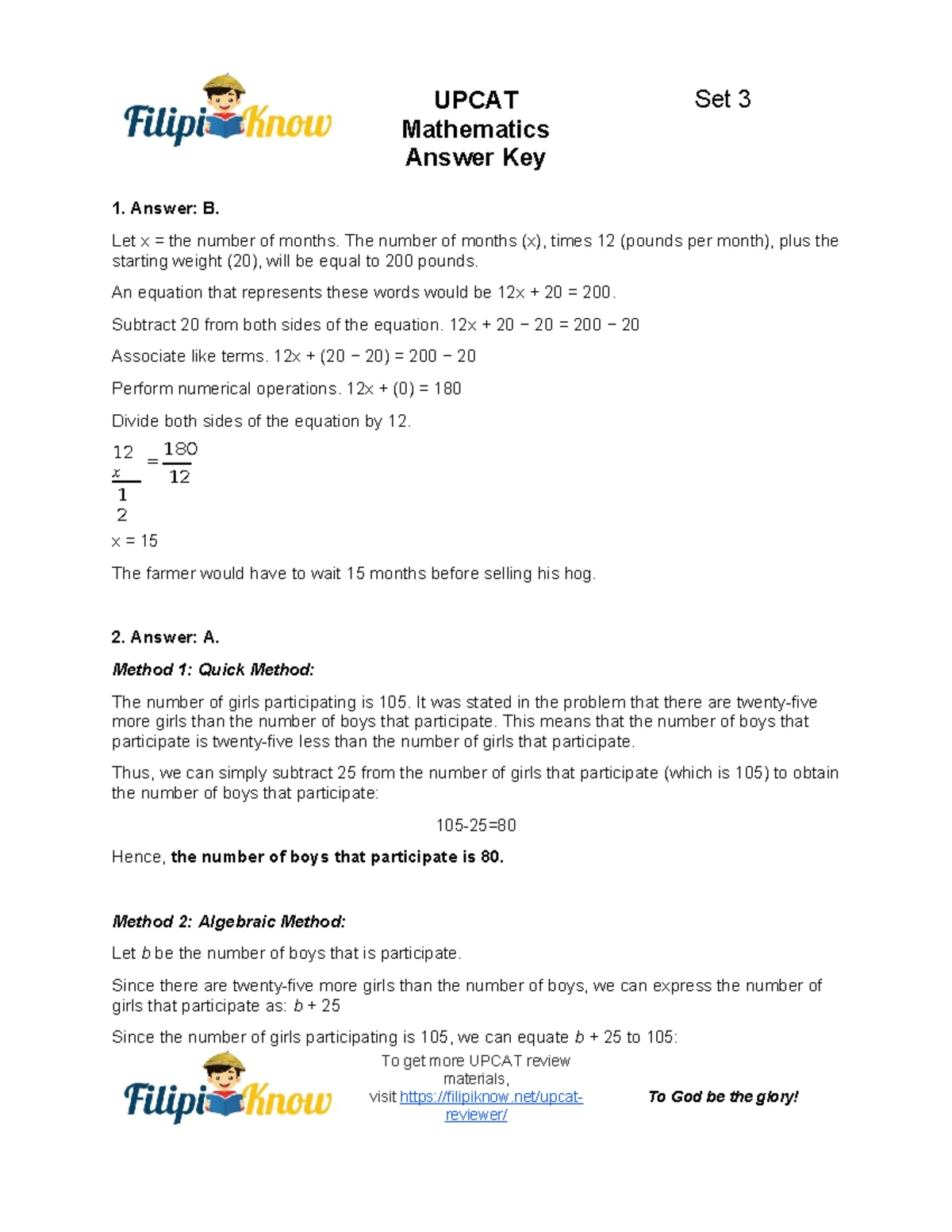 Upcat Mathematics Practice Questions Set 3 - Mathematics Practice ...