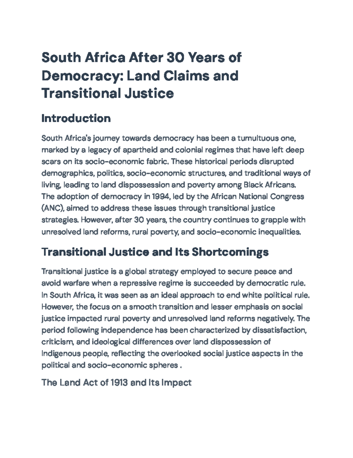 South Africa's Land Claims: 30 Years of Democracy & Transitional ...