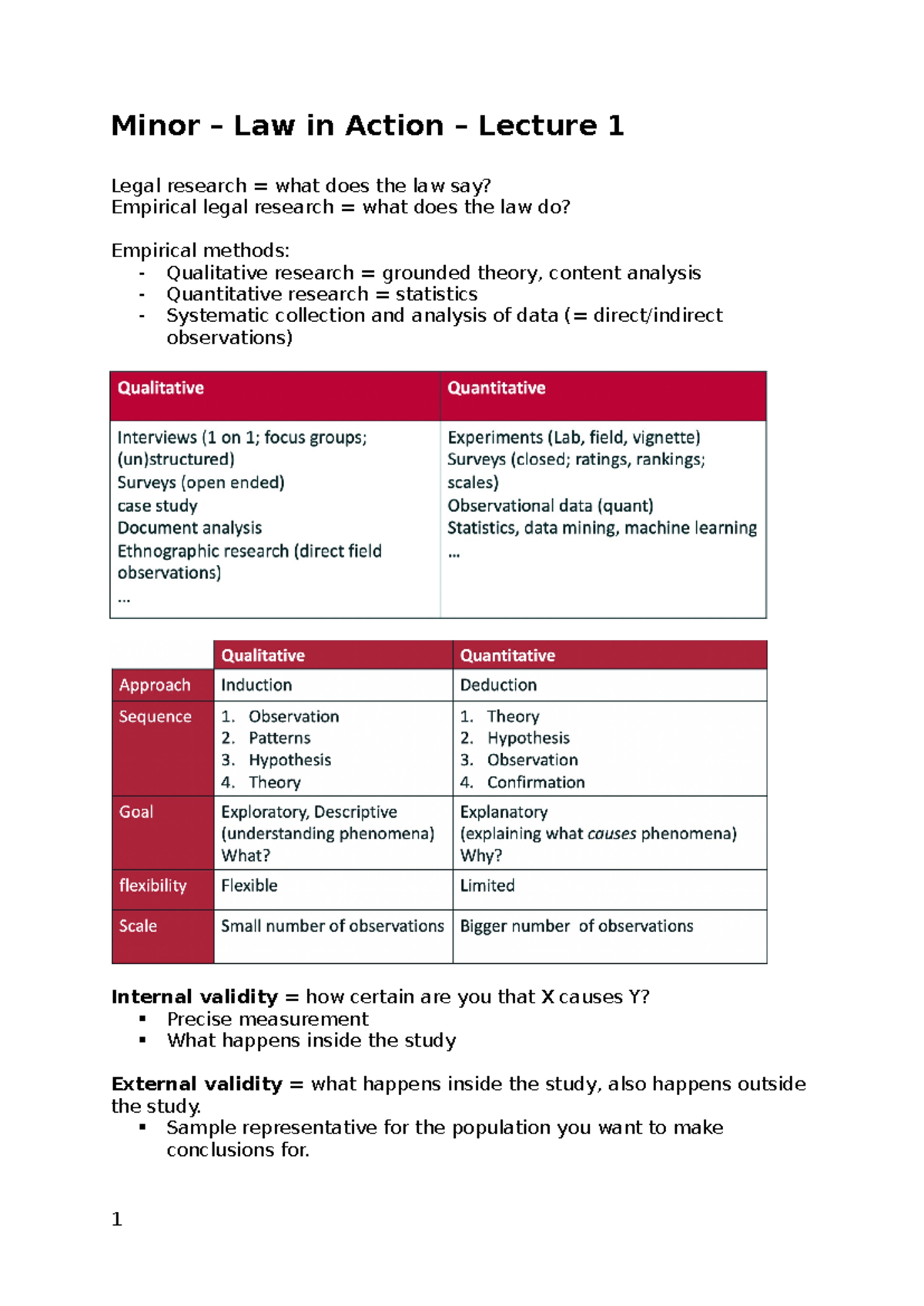 Minor - Law in Action - Lecture 1 Summary of Key Concepts and Methods ...