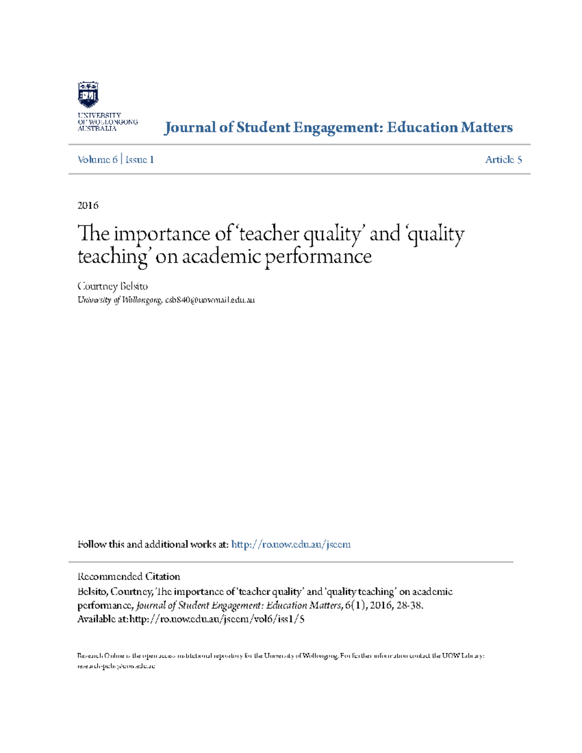 The Impact of Teacher Quality on Academic Performance (EDU101) - Studocu