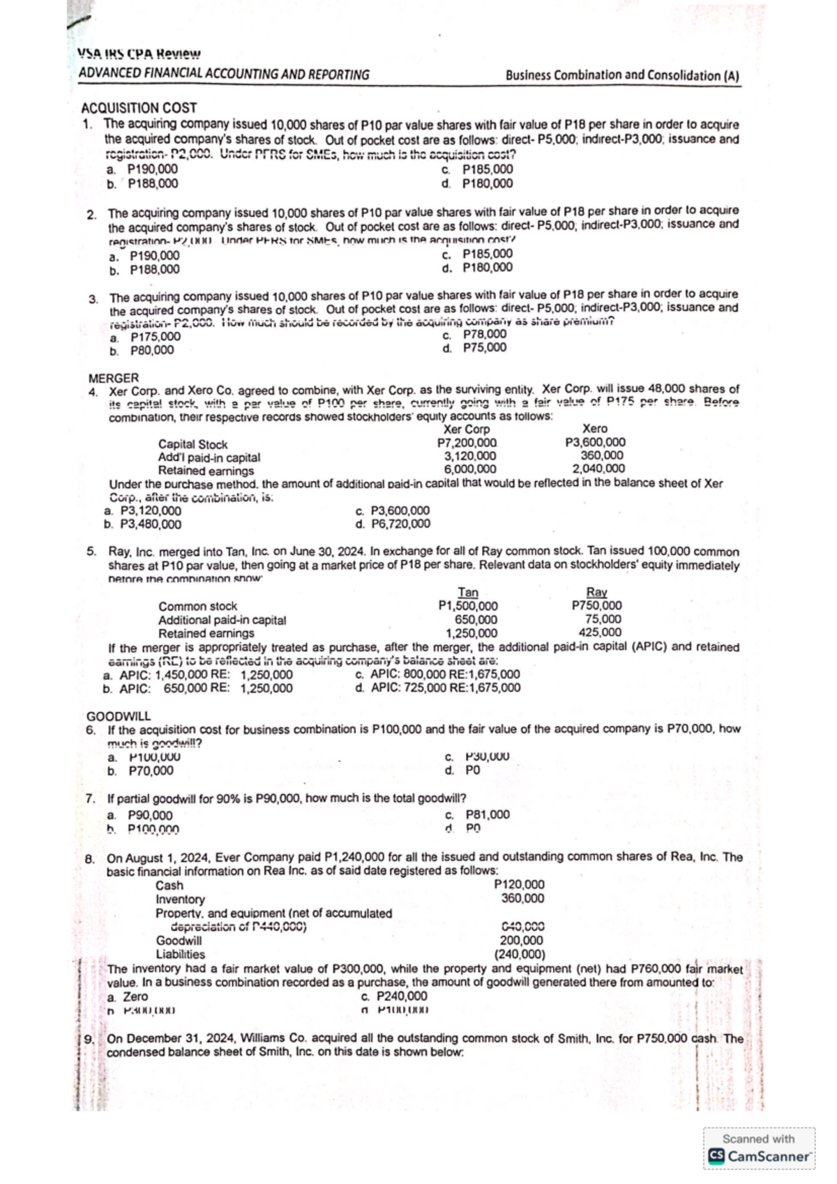 VSA IRS CPA Review: Advanced Financial Accounting & Reporting (A) - Studocu