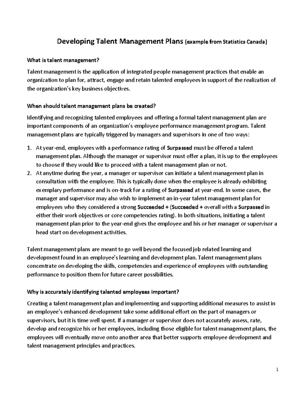 A summary on Talent management for students - Developing Talent ...