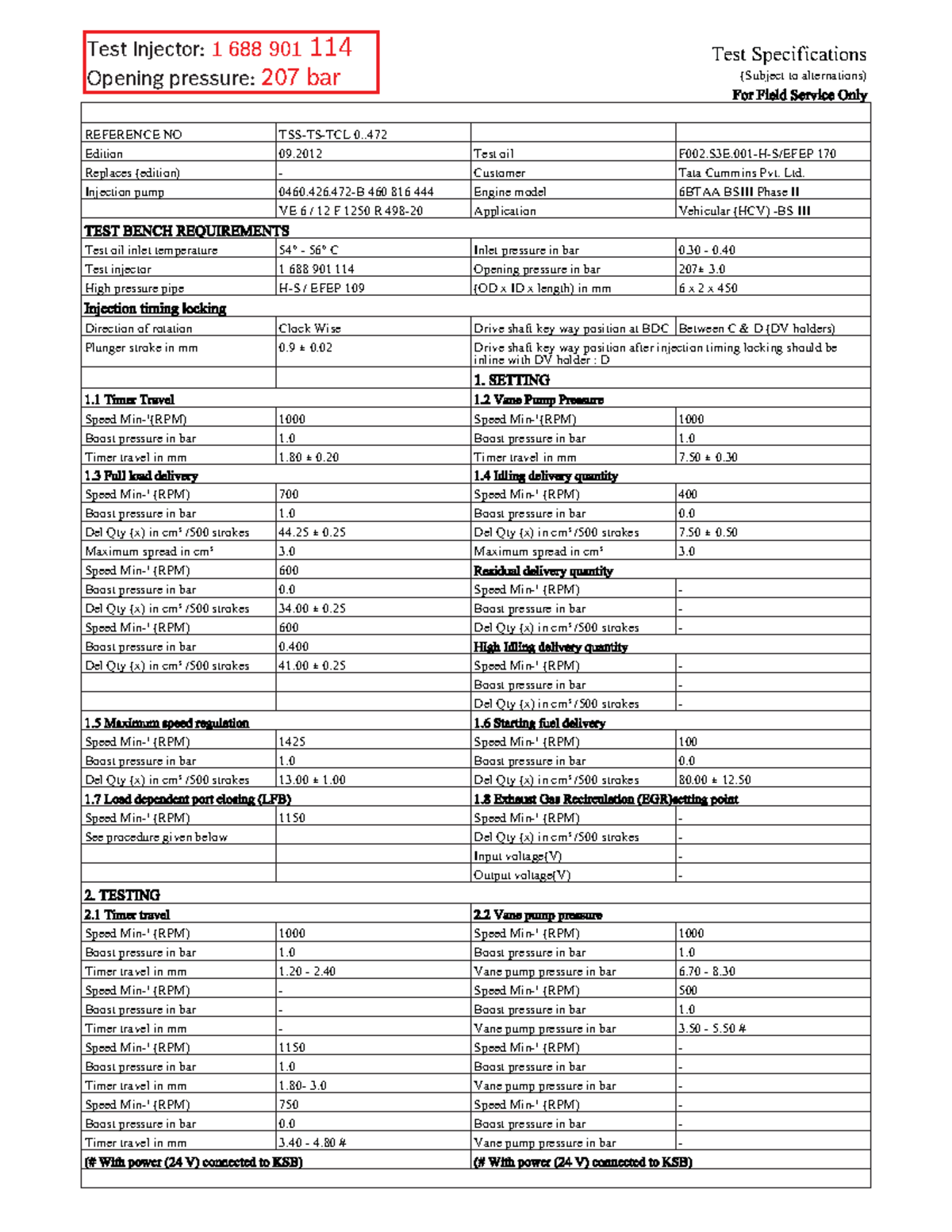 0 460 426 472 VE612 1250R498.20 Tata tipper - Test Specifications ...