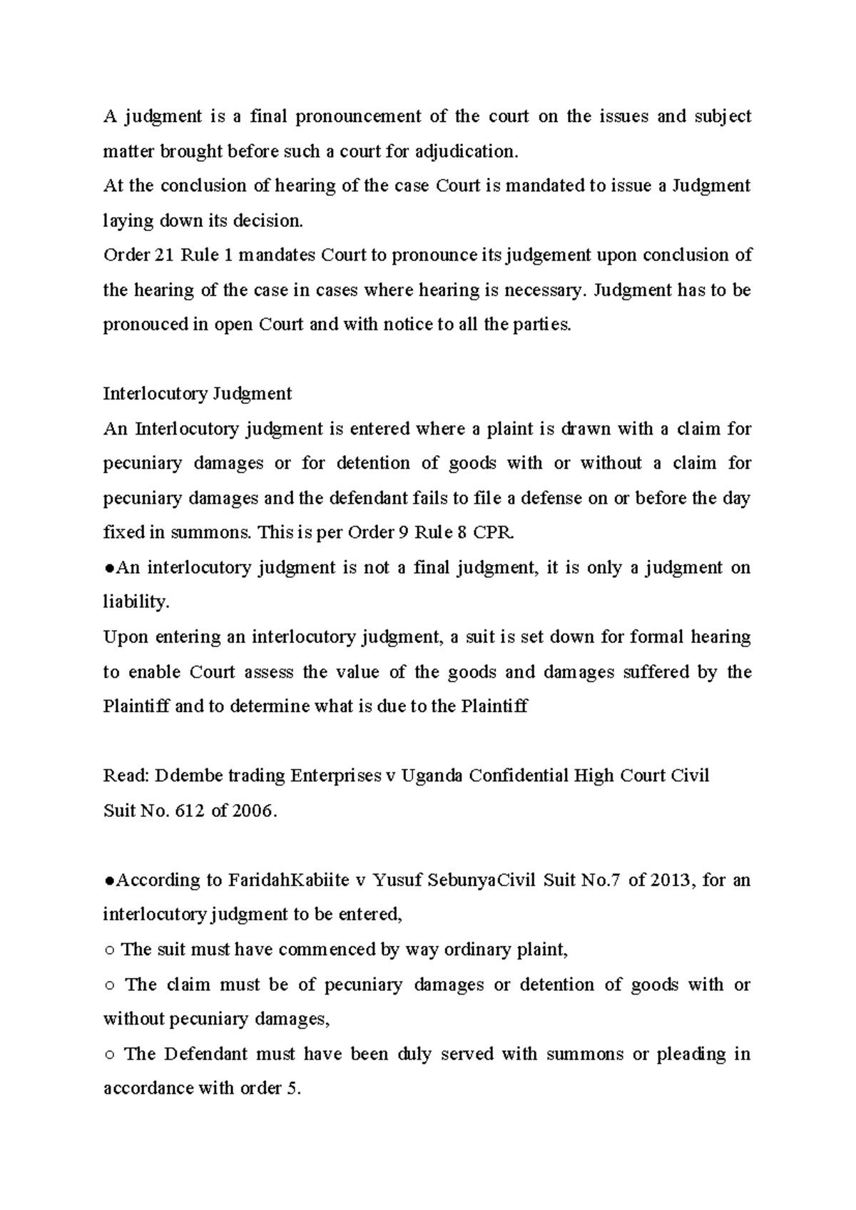 Judgments - Legal Notes on Interlocutory and Final Judgments - Studocu
