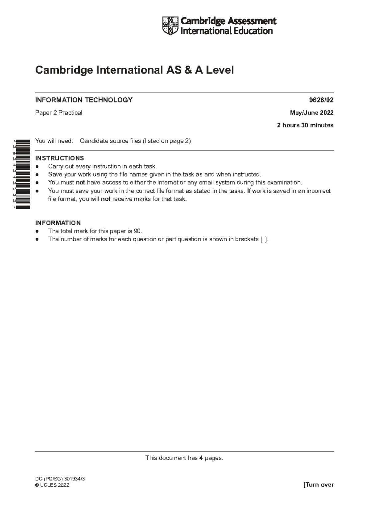 Cambridge International AS A Level IT 9626/22 Paper 2 Practical Guide ...