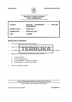 Final Exam: Drilling Engineering I (ERBU) - July 2023 Question Paper ...