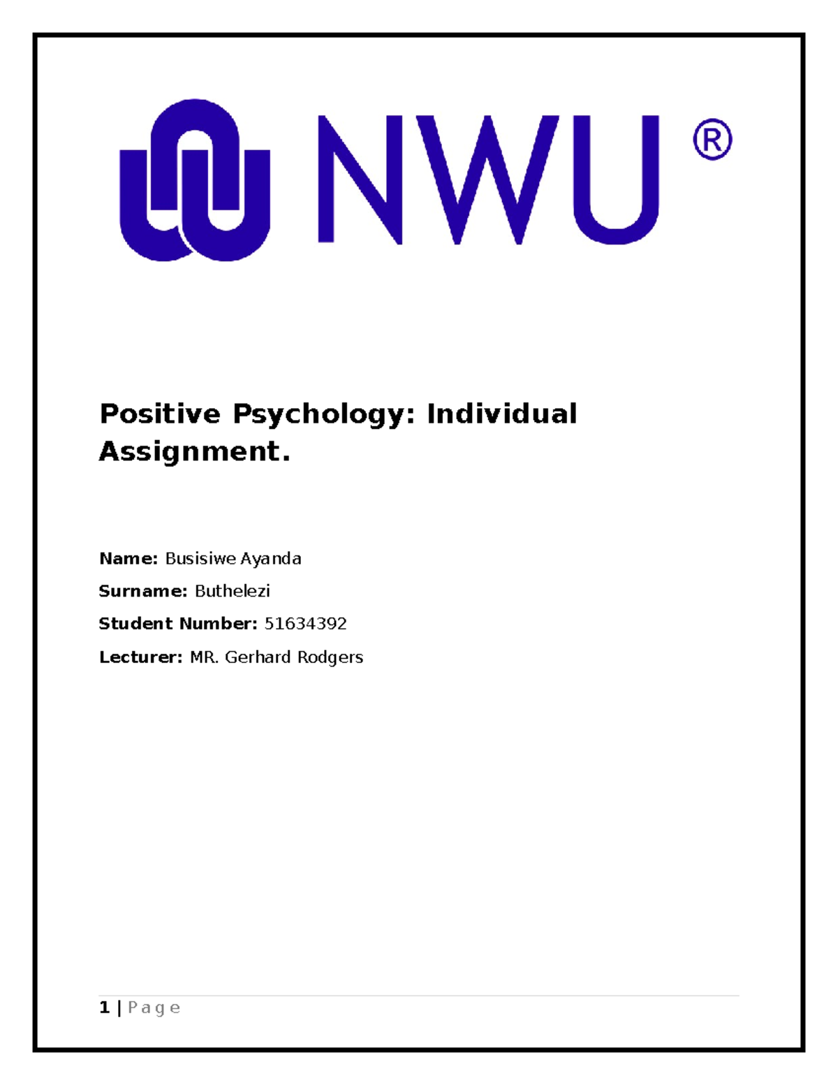 Positive Psychology: Individual Assignment (PSY101) - Studocu