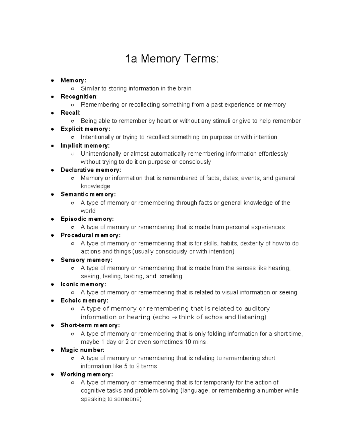 Memory Terms: Key Concepts and Definitions for F23 - Studocu
