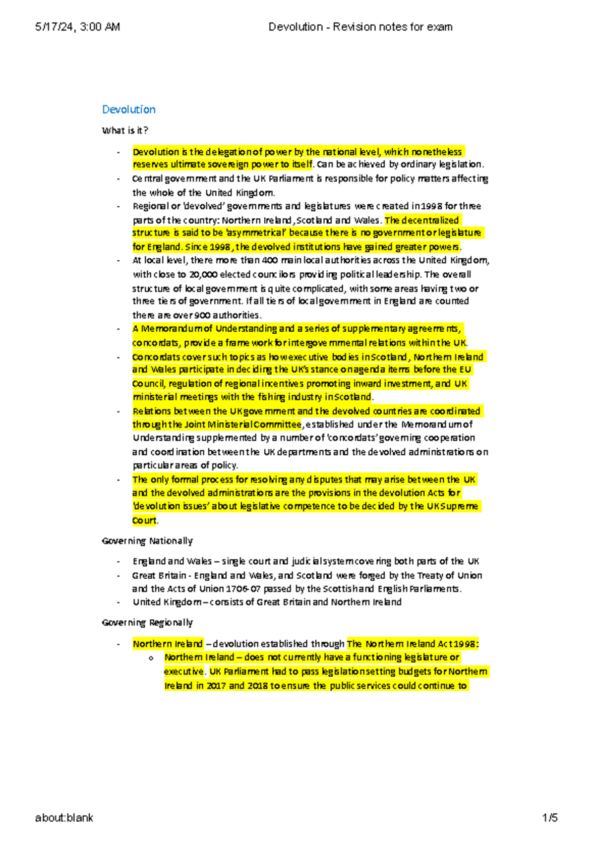 Devolution Revision Notes For Exam Devolution What Is It