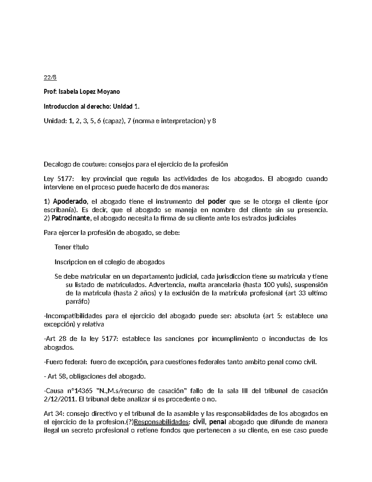 Introducción al Derecho: Unidad 1 y 3 - Ley 5177 y Sujetos de Derecho ...