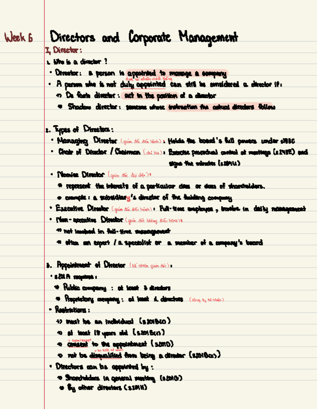 ACCG201 - Notebook - noteboook - Week 6 Directors and Corporate ...
