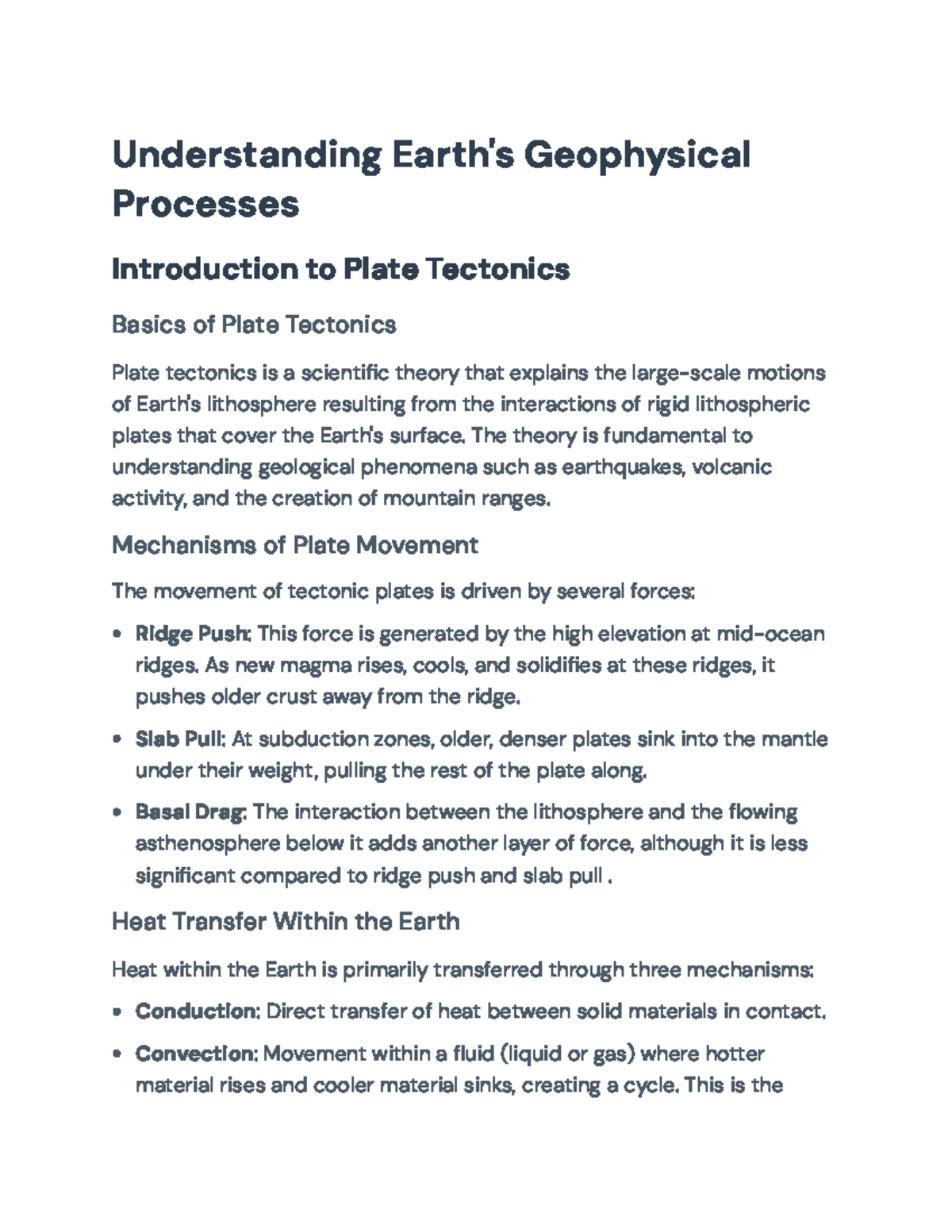 Plate Tectonics and Earth's Geophysical Processes Overview ...