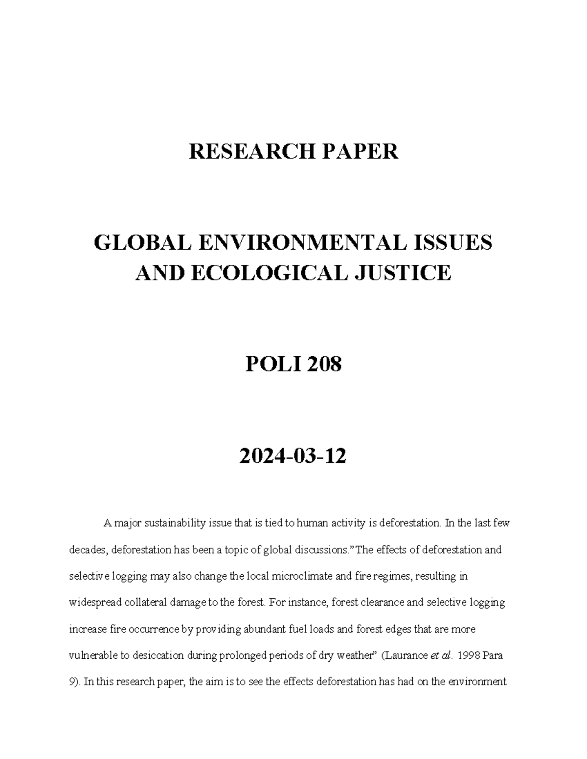 Global Environmental Issues and Ecological Justice - POLI 208 Research ...