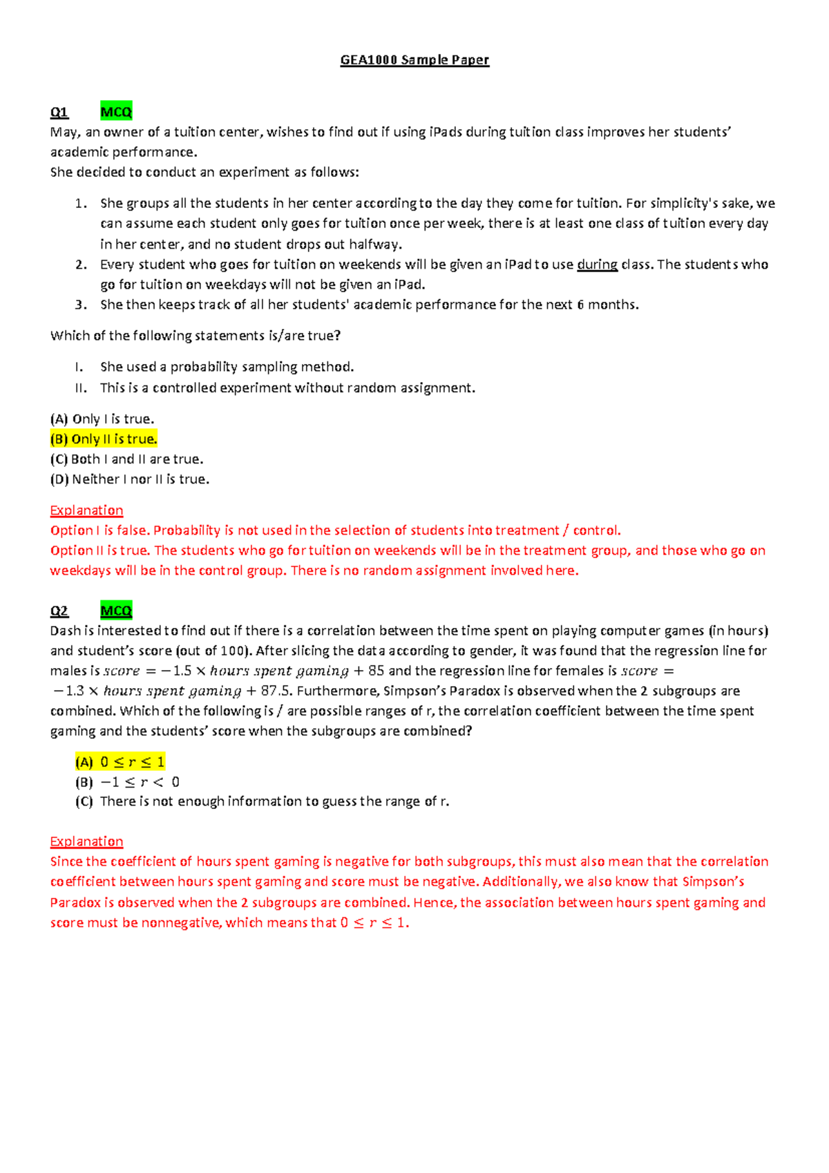 GEA1000-Sample Exam Questions and Explanations for Study Prep - Document Preview