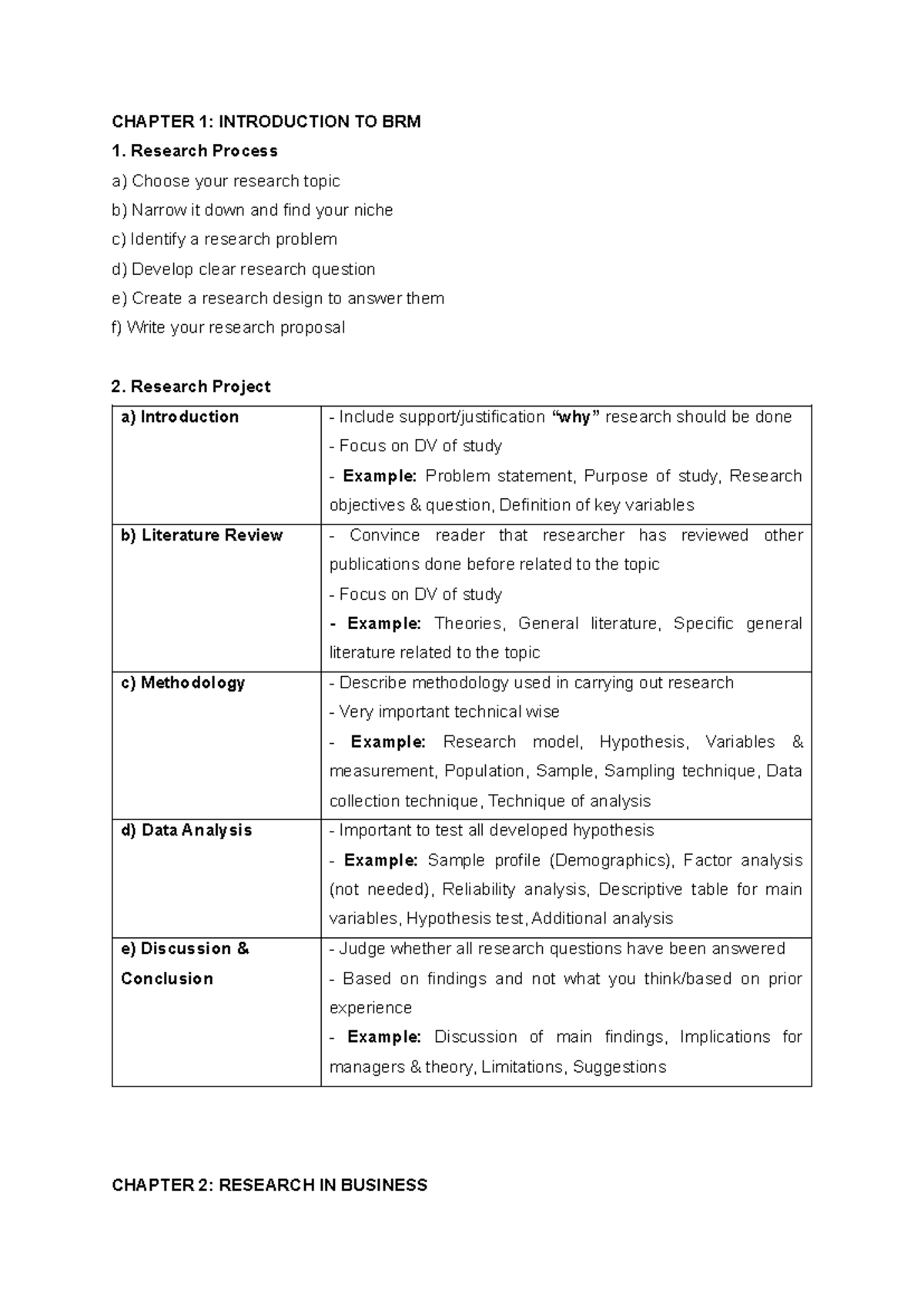 Introduction & Research in Business - CHAPTER 1: INTRODUCTION TO BRM ...