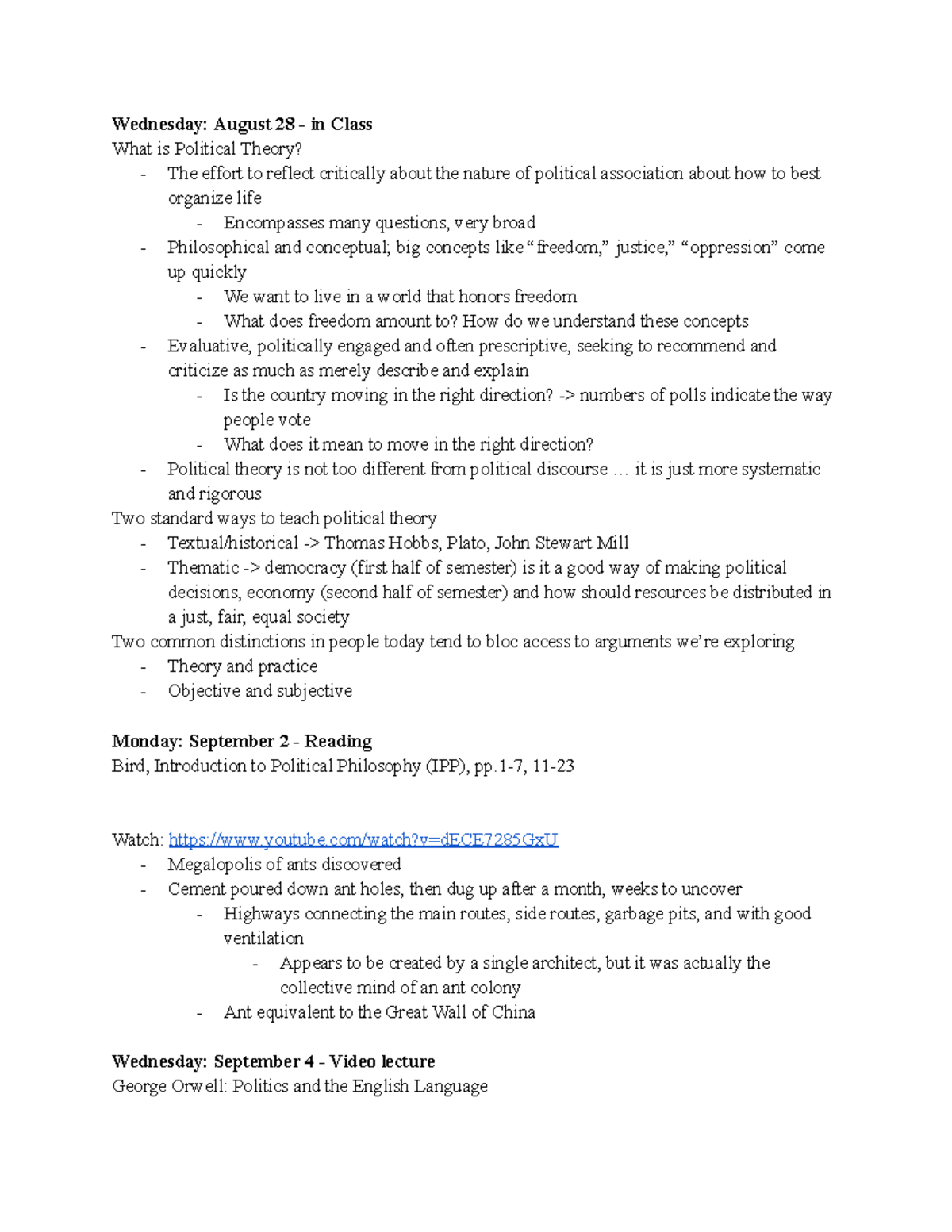 PLPT 1010: Intro to Political Theory Class Notes - Studocu