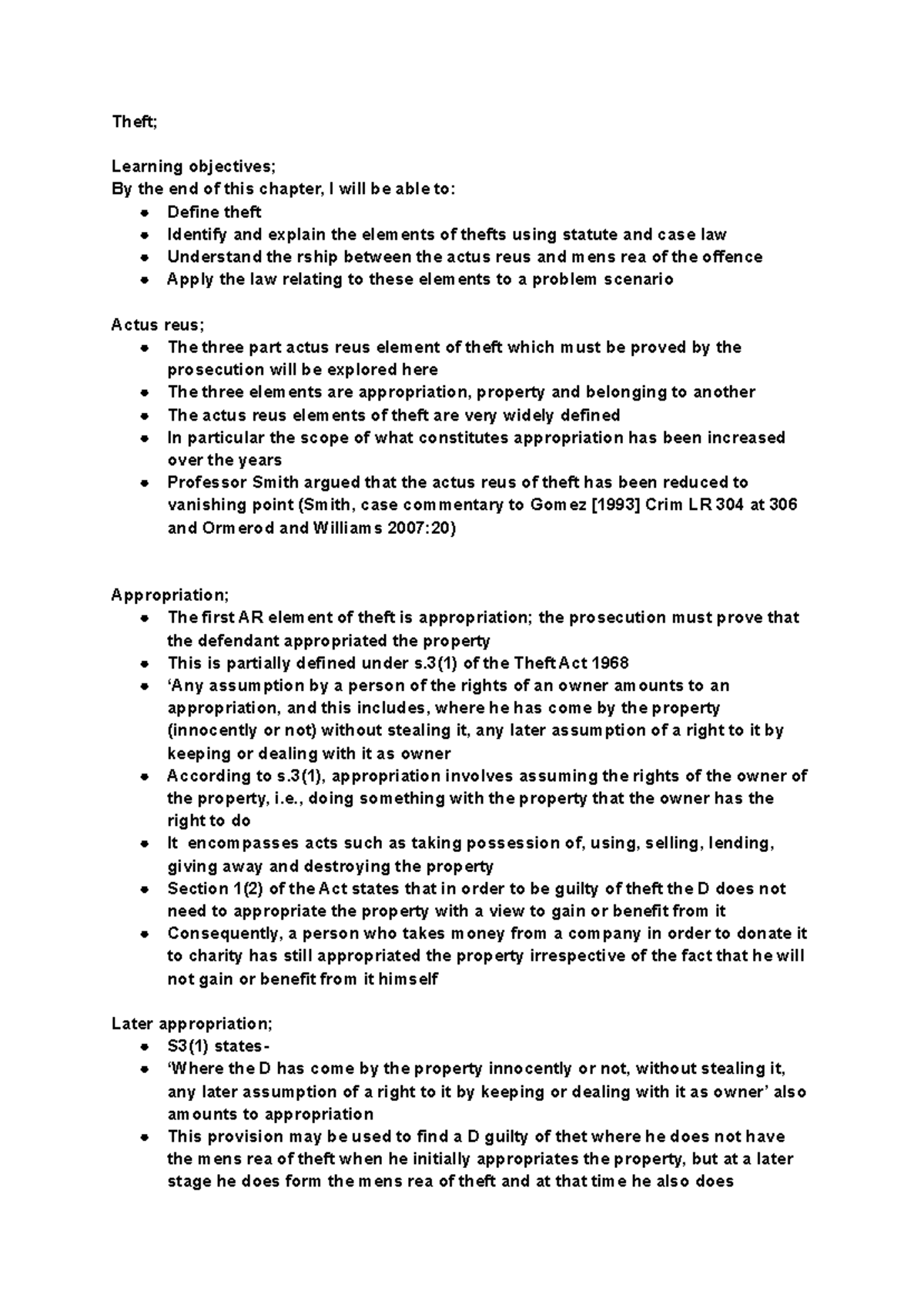 Theft reading summary - Theft; Learning objectives; By the end of this ...