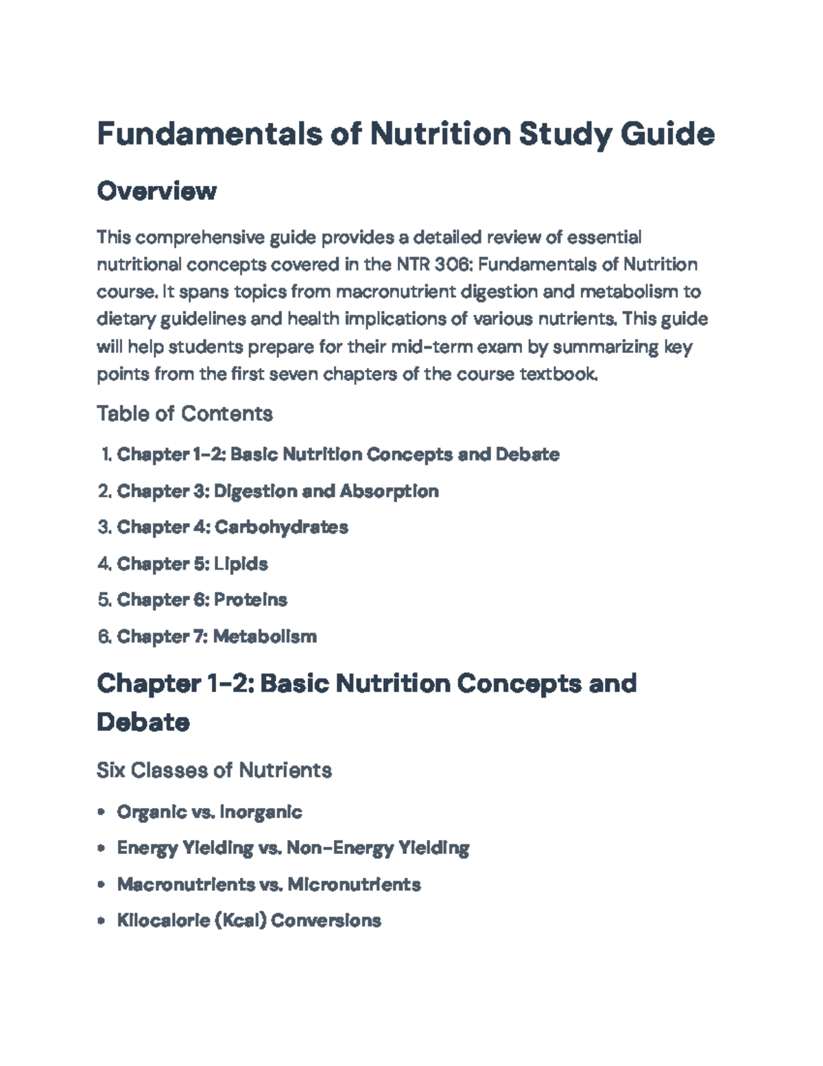 NTR 306: Fundamentals of Nutrition Midterm Study Guide - Fundamentals ...