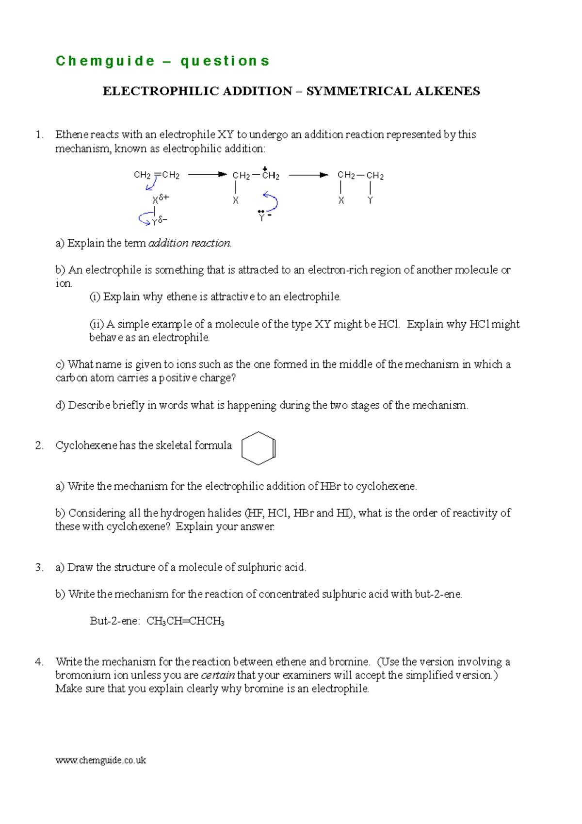 Chemguide Questions on Electrophilic Substitution (CHEM101) - Studocu