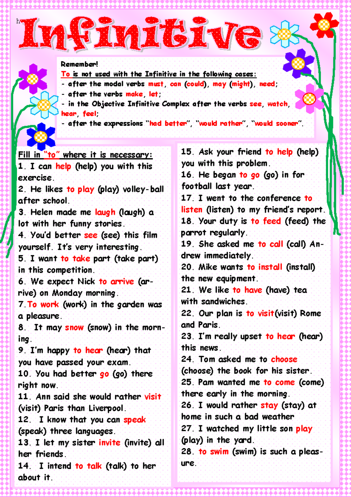 Infinitive Usage Rules: Task 2 (70821) - Studocu