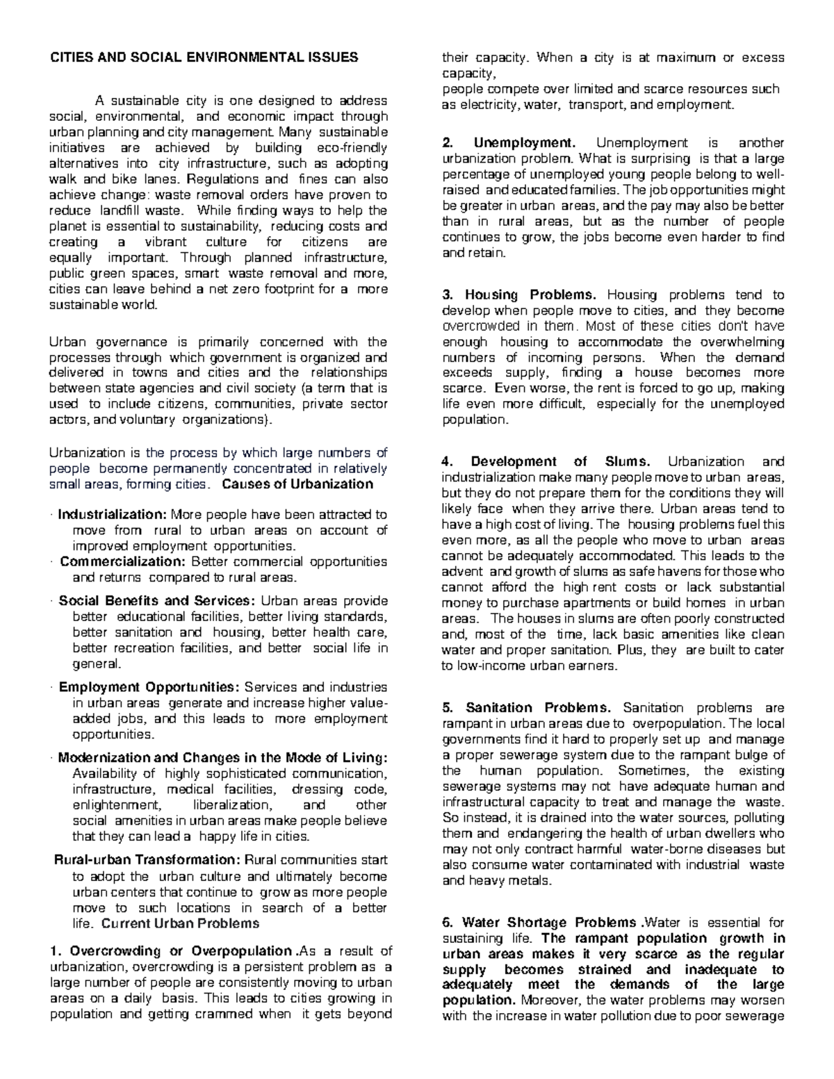 CITIES AND SOCIAL ENVIRONMENTAL ISSUES: A STUDY ON SUSTAINABILITY AND ...