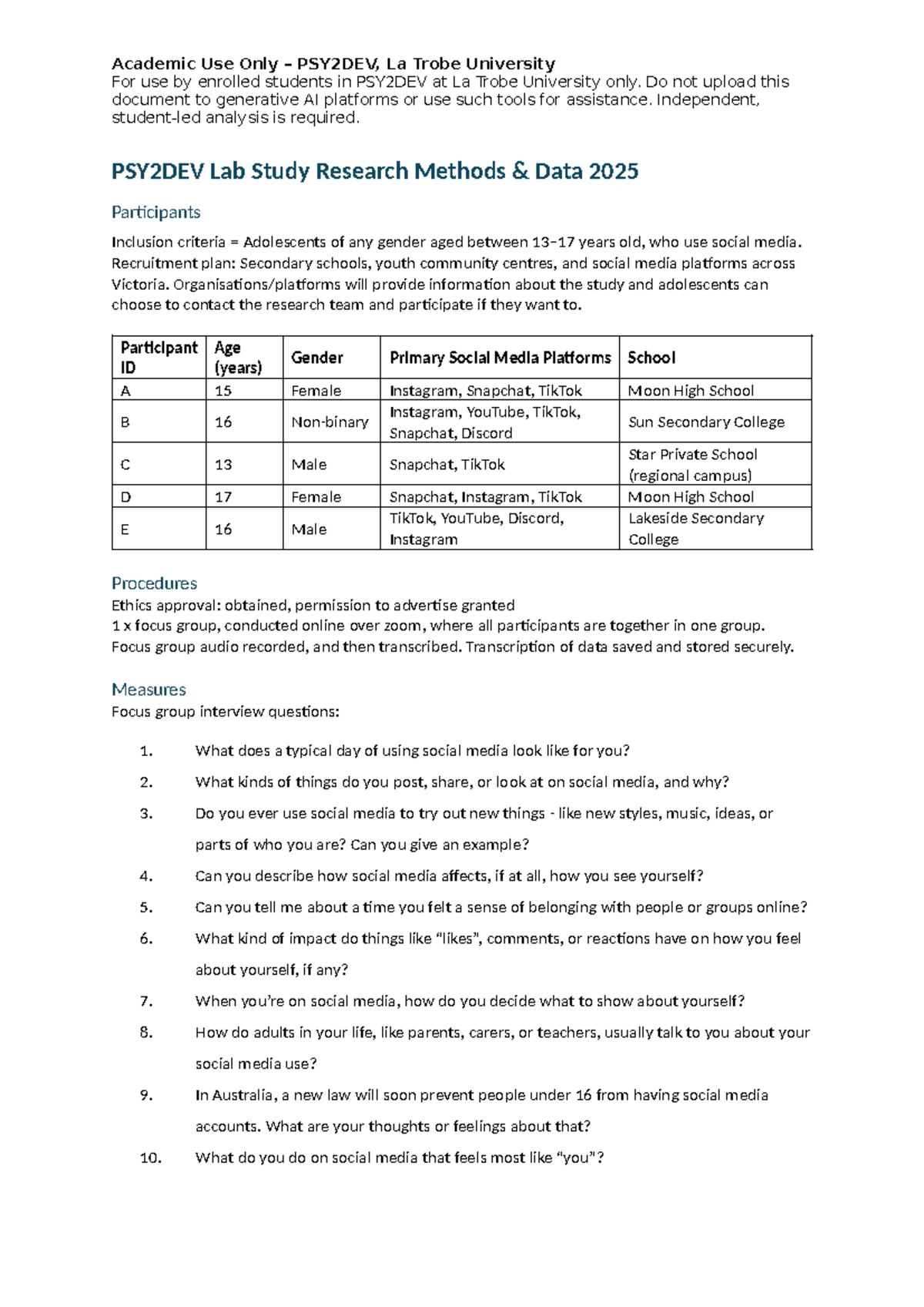 PSY2DEV Focus Group Transcript 2025: Adolescent Social Media Use - Studocu