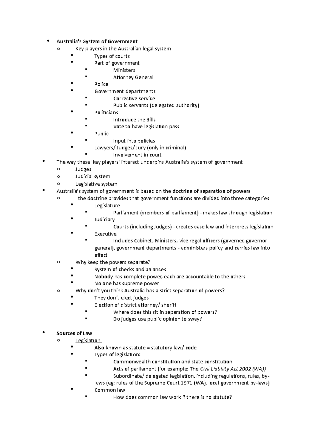 BJU LECTURE NOTES - AUSTRALIA'S SYSTEM OF GOVERNMENT - System of ...