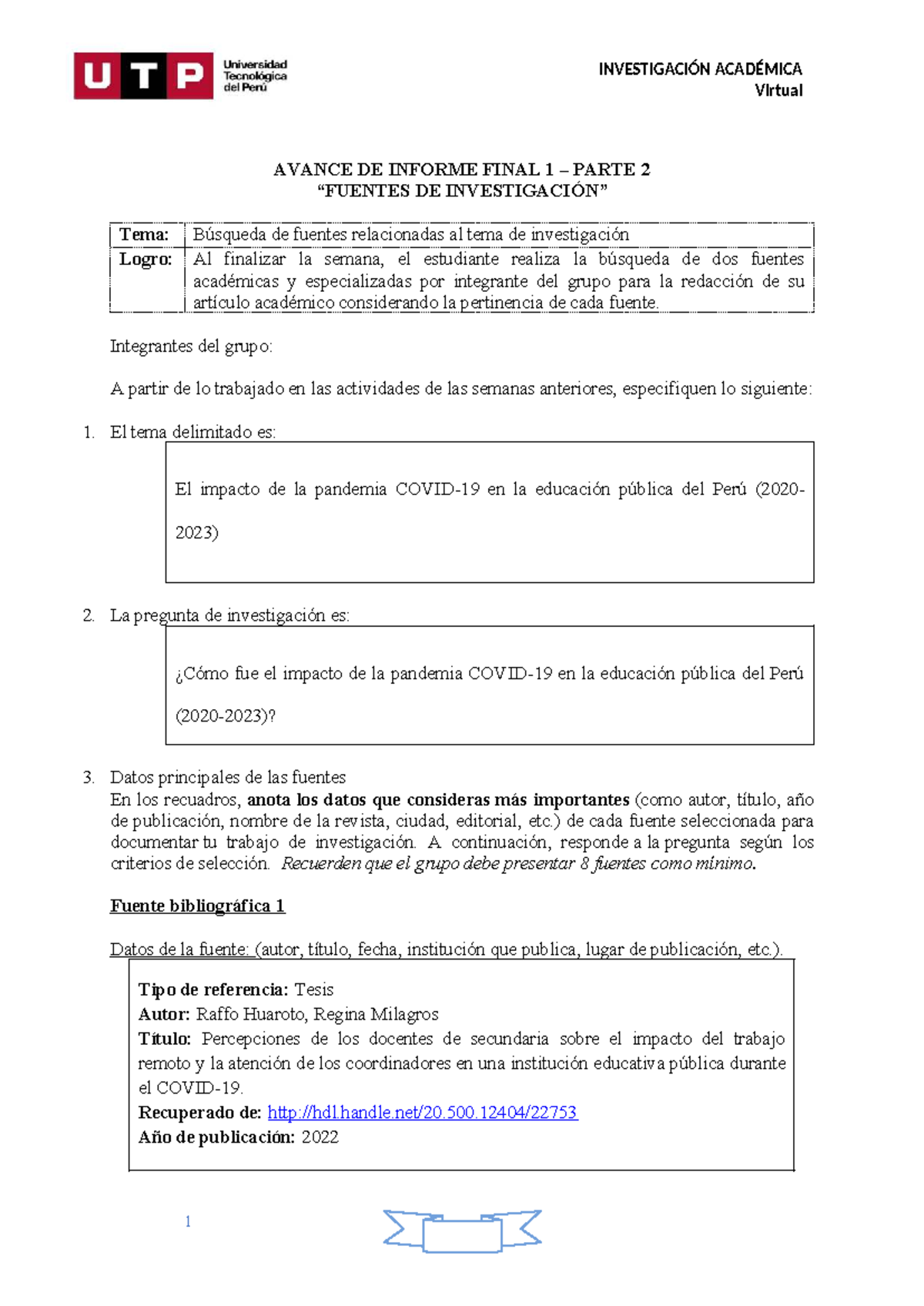 AVANCE DE INFORME FINAL 1 - PARTE 2: Impacto de la Pandemia en ...