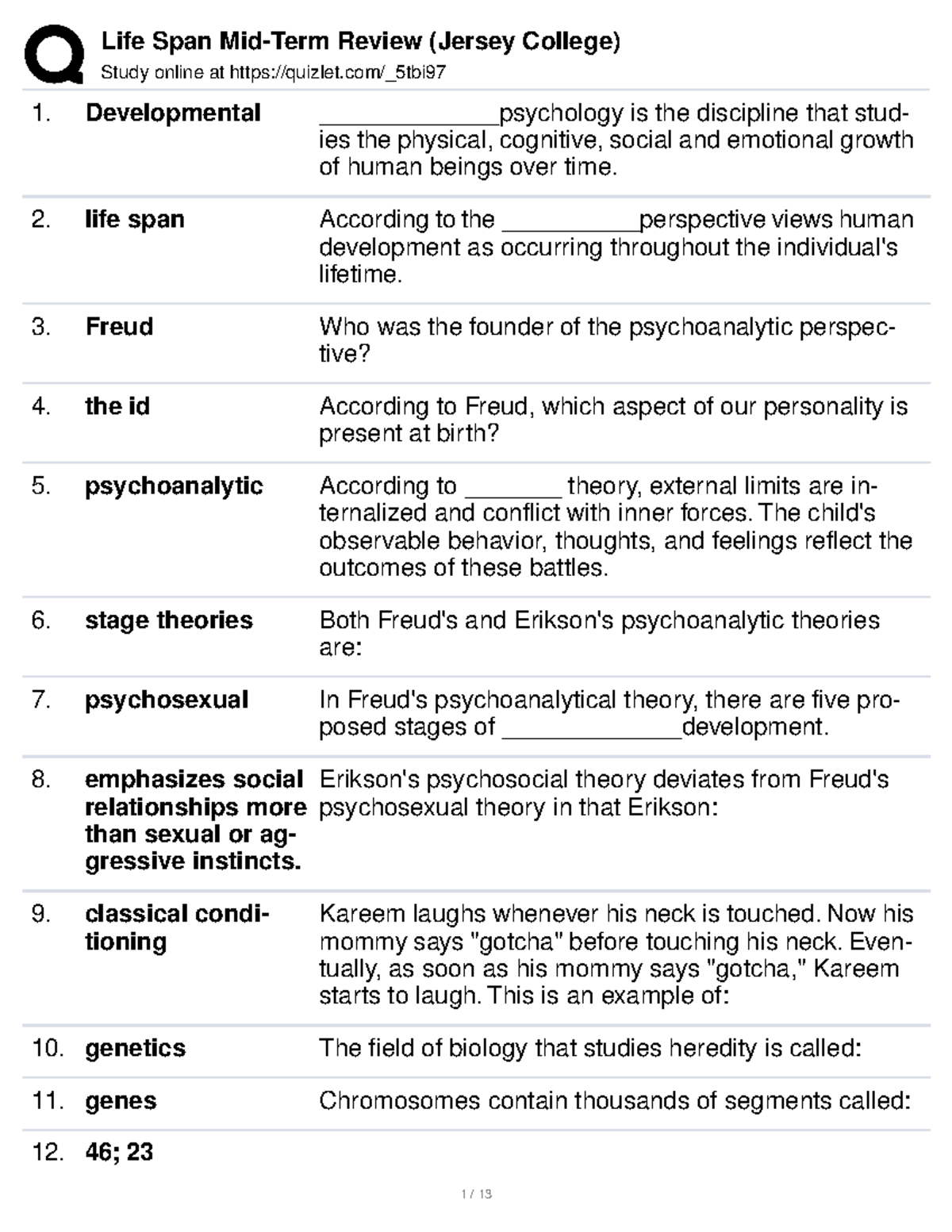Life Span Developmental Psychology Midterm Quizlet Study Guide - Studocu