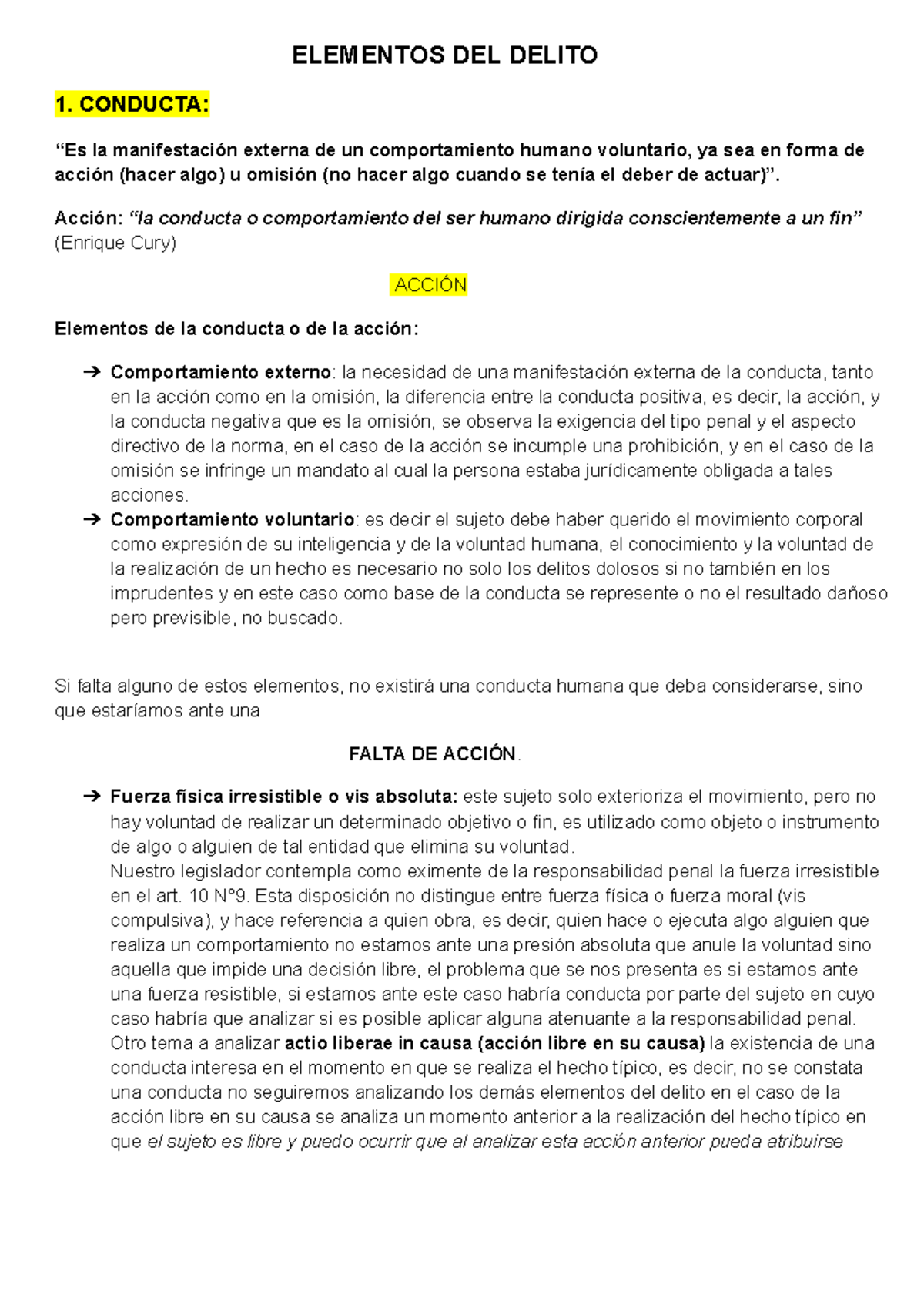 Apuntes de Derecho Penal I: Elementos del Delito y Culpabilidad - Studocu